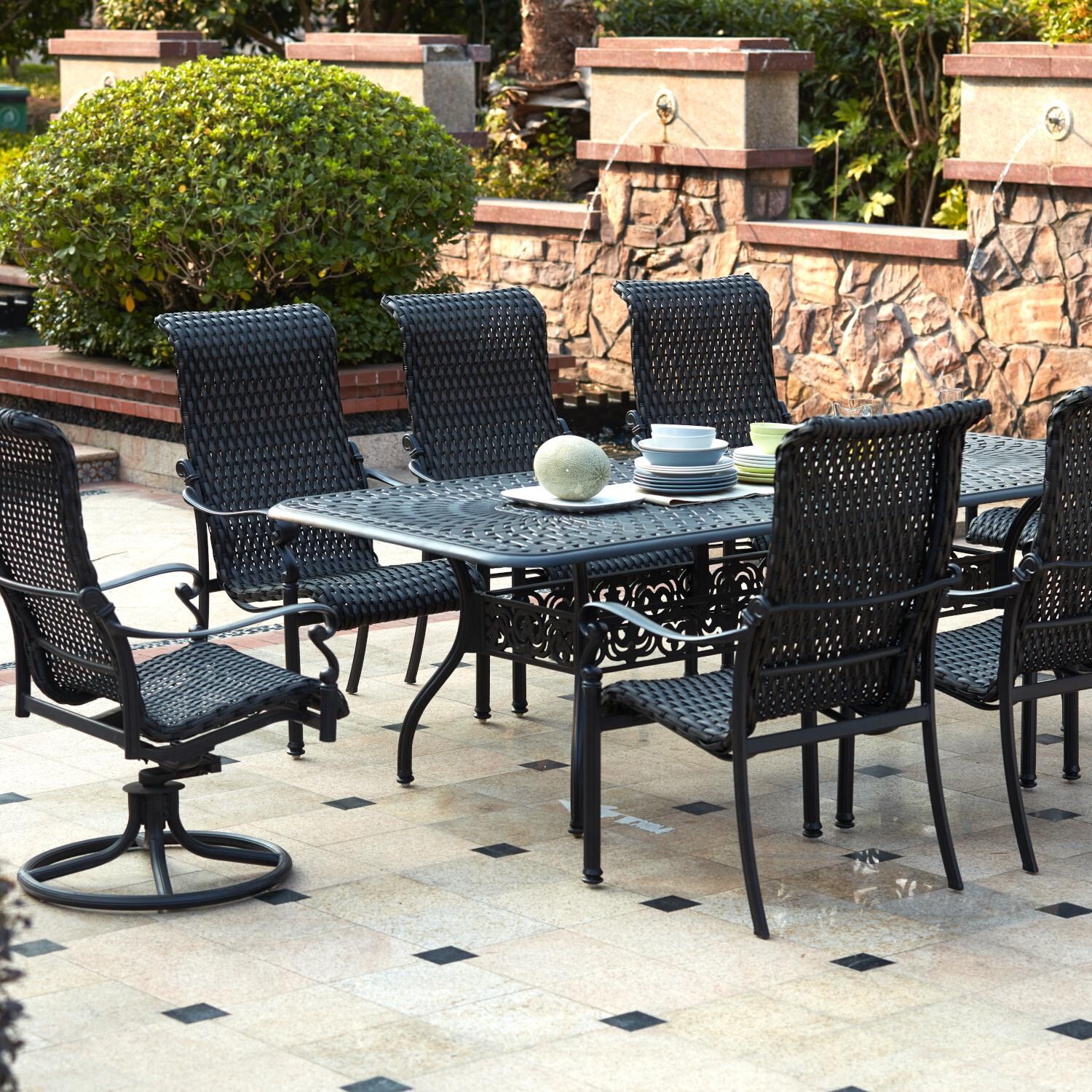 Darlee 501210-9PC-60XL Victoria 9 Piece Resin Wicker Patio Dining Set W/ 92 X 42 Inch Rectangular Table thumbnail