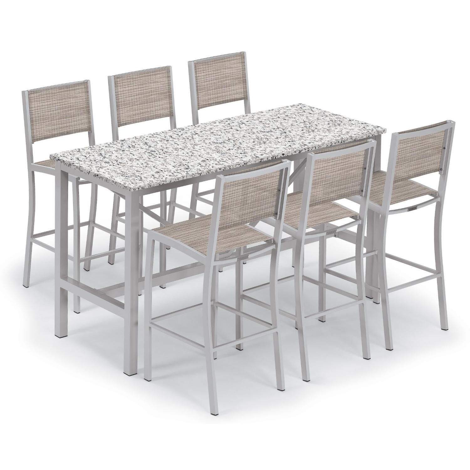 Travira 7 Piece Aluminum Patio Bar Set W/ 72 X 30 Inch Rectangular Table and Lite-Core Ash Tabletop By Oxford Garden - Bellows Sling thumbnail