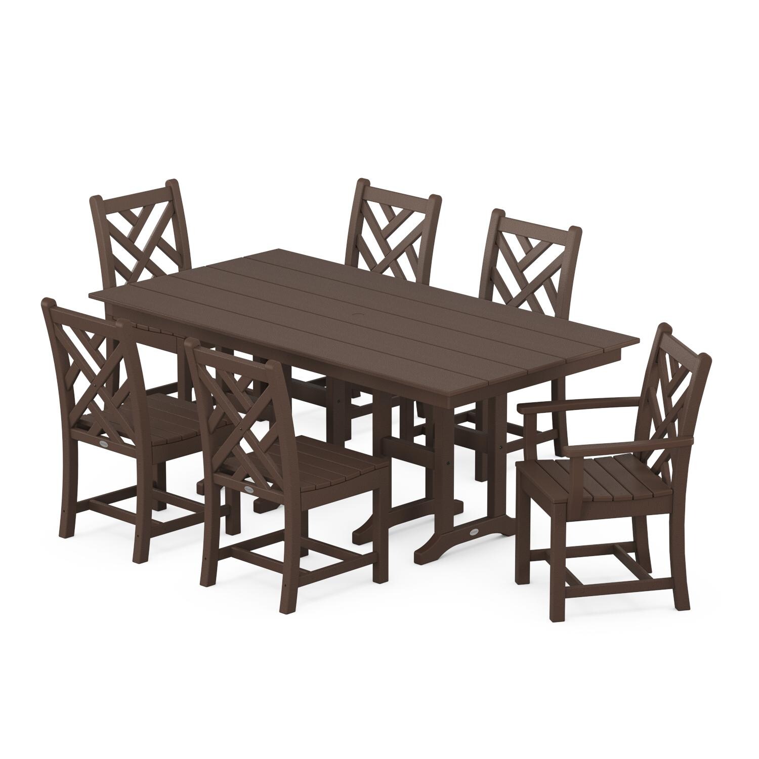 POLYWOOD Chippendale 7-Piece Farmhouse Dining Set - Mahogany