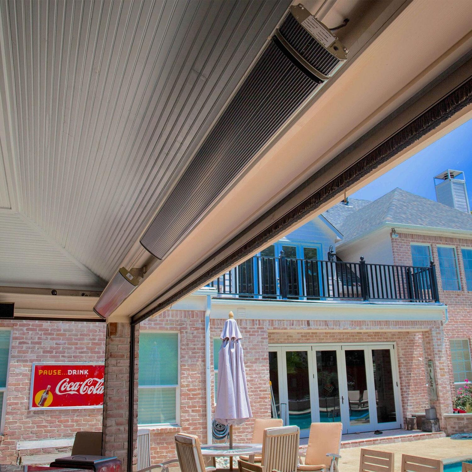 RADtec E Series 82 1/2 Inch 3200 W Triple Element 240V Electric Infrared Patio Heater in Black - E32R - By the Pool - Lifestyle thumbnail