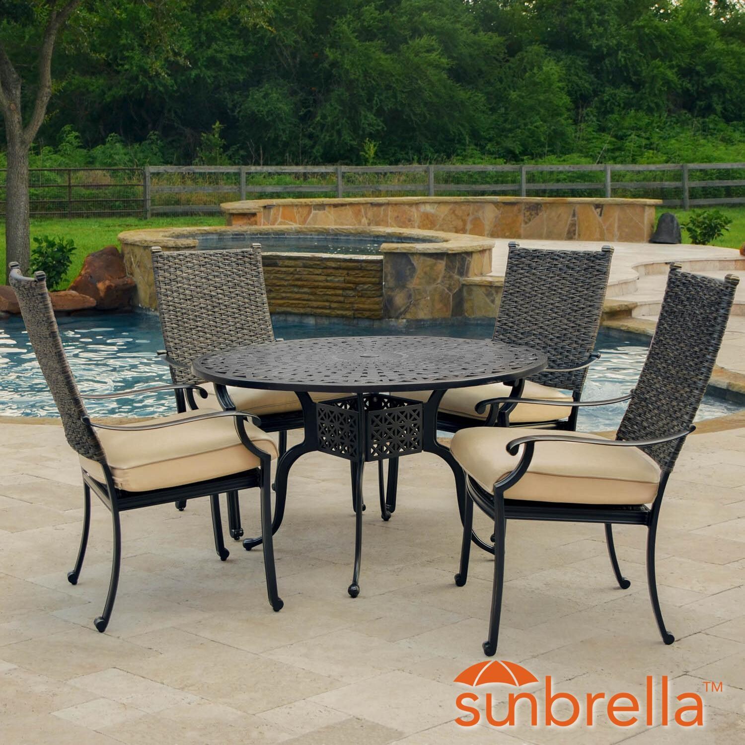 Carondelet 5 Piece Wicker Patio Dining Set W 48 Inch Round Carondelet 5 Piece Wicker Patio Dining Set W 48 Inch Round Table