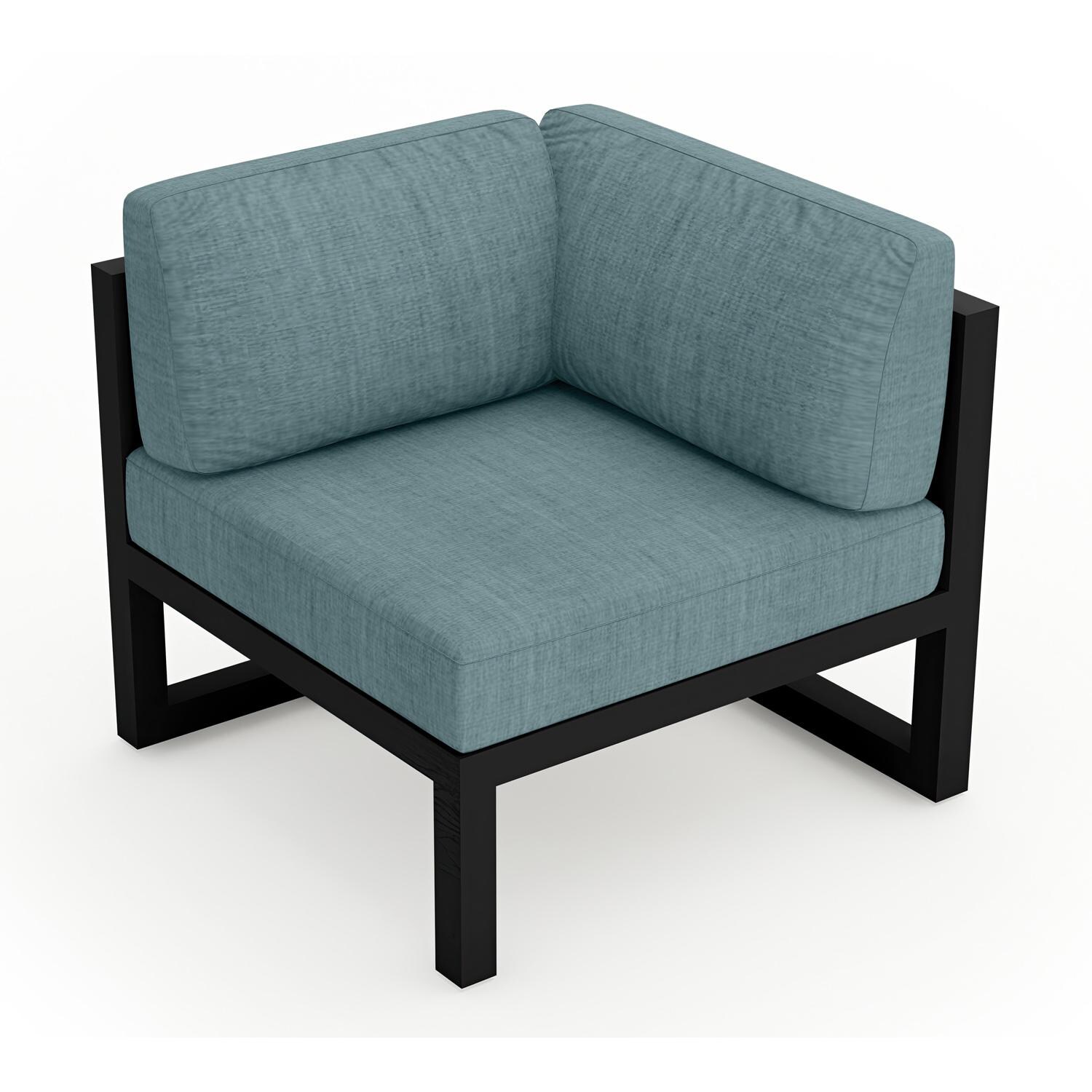 Lakeview MSTYCV-BK-CS-CL Misty Cove Aluminum Corner Club Chair in Black w/Cast Lagoon Cushions by Lakeview Outdoor Designs - Angled Front - White Background thumbnail