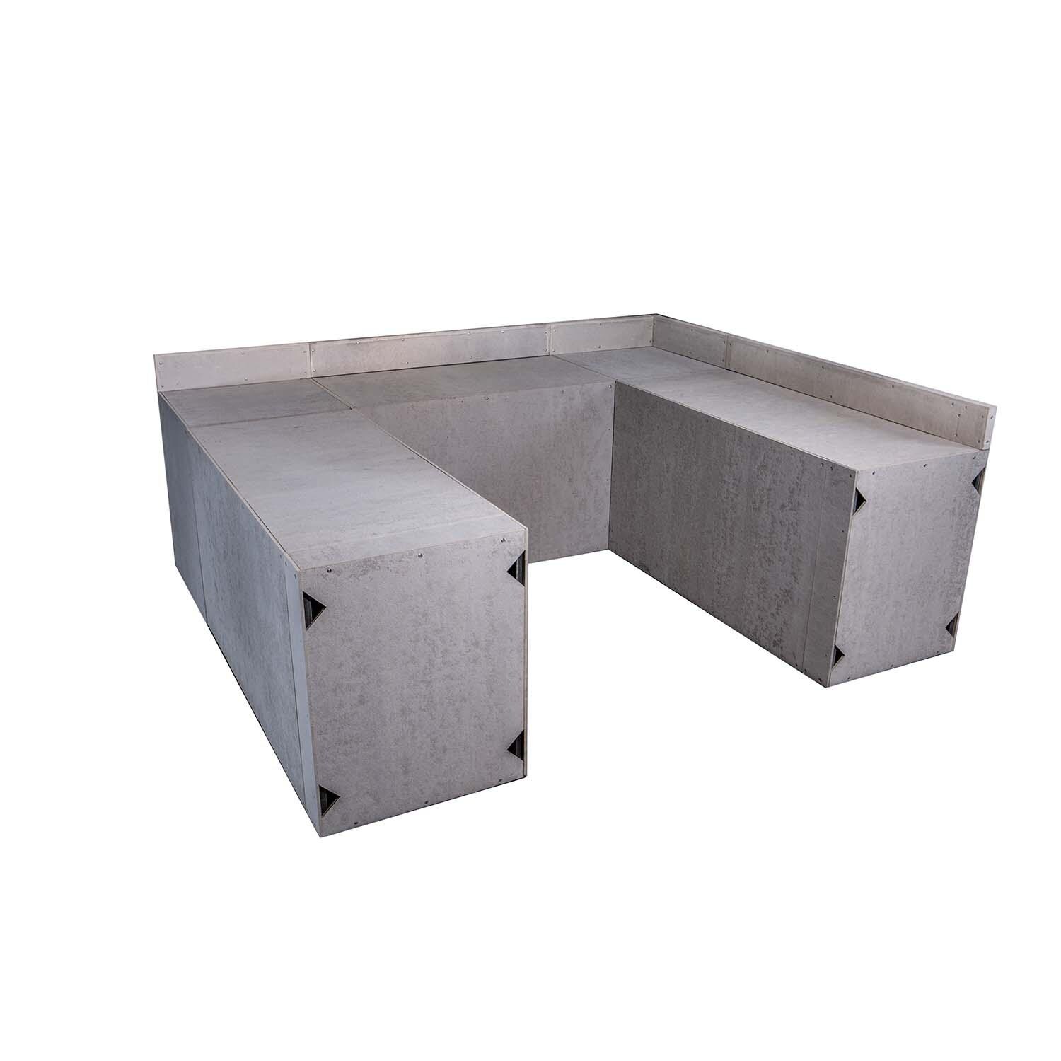 Universal 8 ft X 9.5 ft X 8 ft Ready To Finish U-Shaped Outdoor Kitchen System Appliance and Storage Cabinets W/Backsplashes On 2 Full Sides