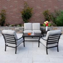 Du Monde 5 Piece Cast Aluminum Patio Conversation Set W/ Sunbrella Cast Silver Cushions By Lakeview Outdoor Designs image