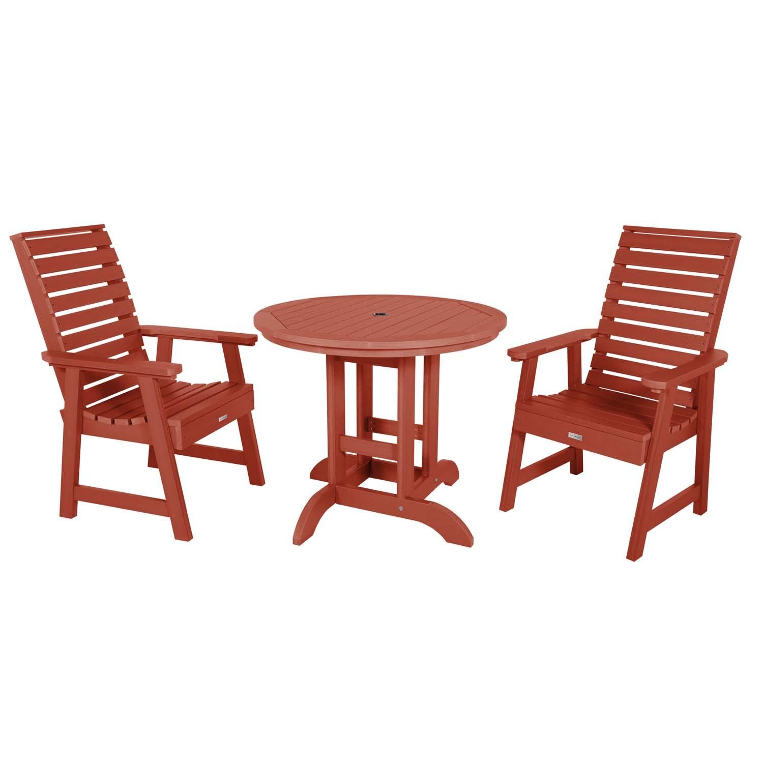 Elm Pointe 3 Pc Recycled Plastic Round Dining Set in Rustic Red By Lakeview Outdoor Designs - White Background thumbnail