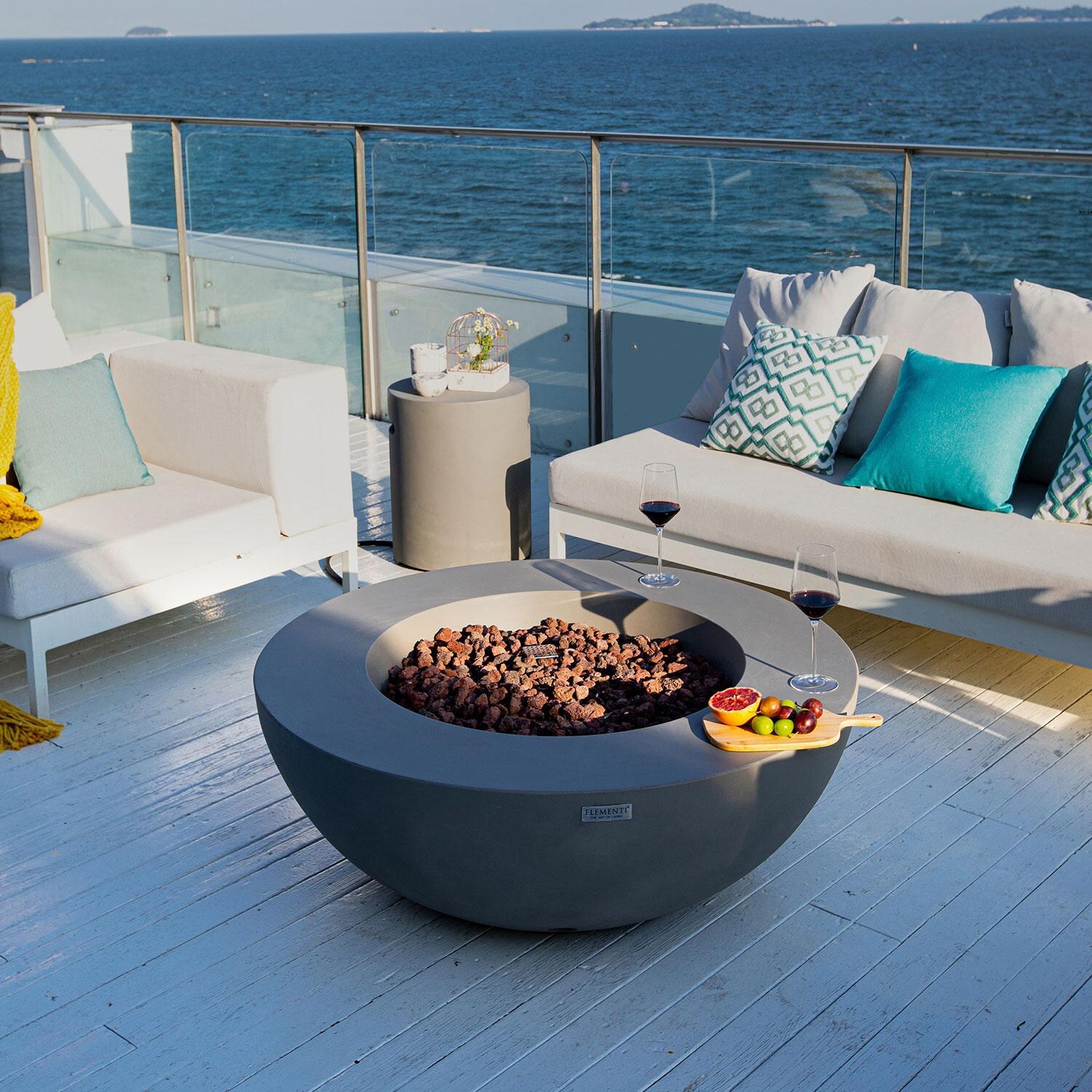 Elementi OFG101LG-LP Lunar Bowl 42-in Liquid Propane Concrete Fire Table in Light Grey - Patio - Lifestyle thumbnail