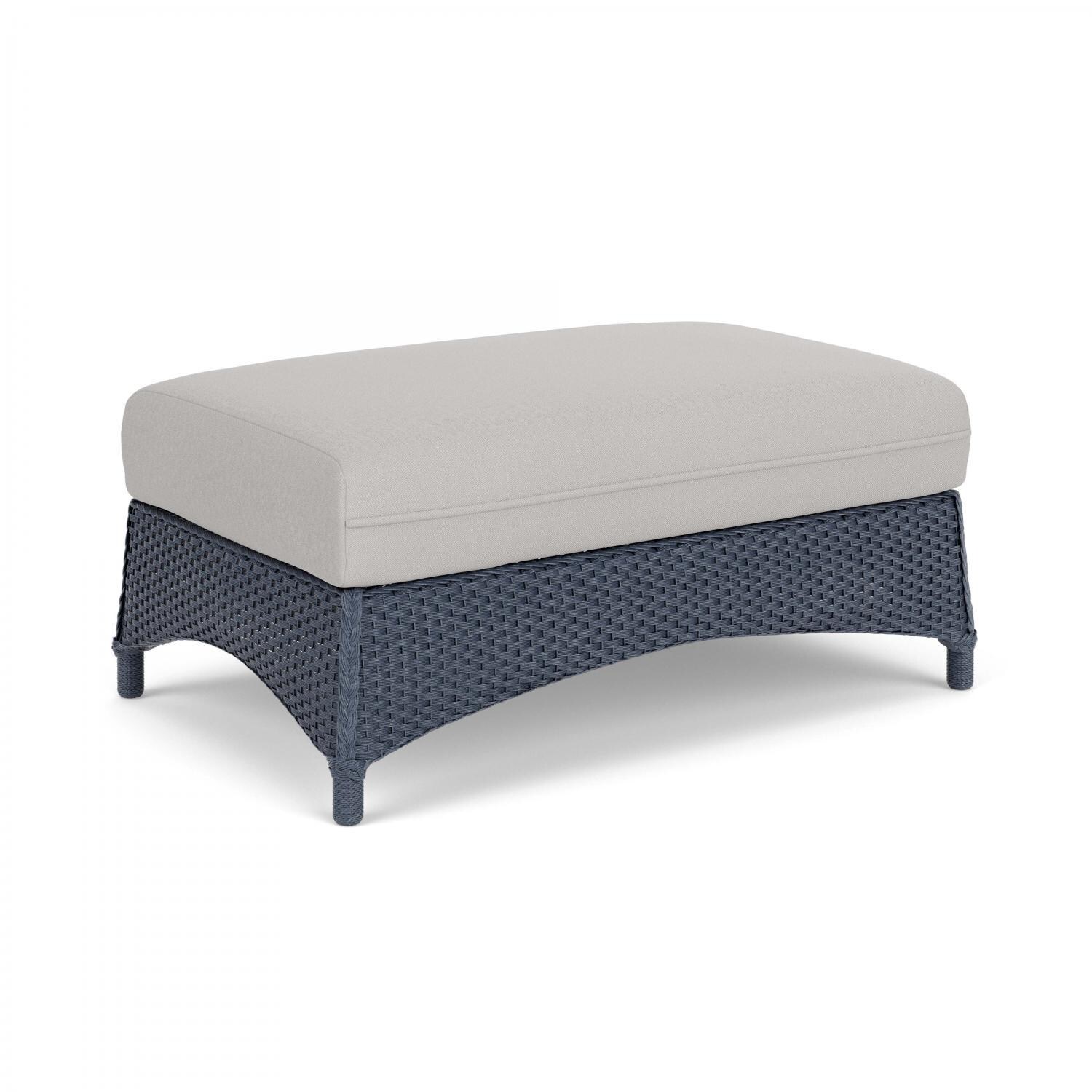 Lloyd Flanders Mandalay Large Ottoman in Denim Blue Finish with Tundra Dove Fabric - Angled thumbnail