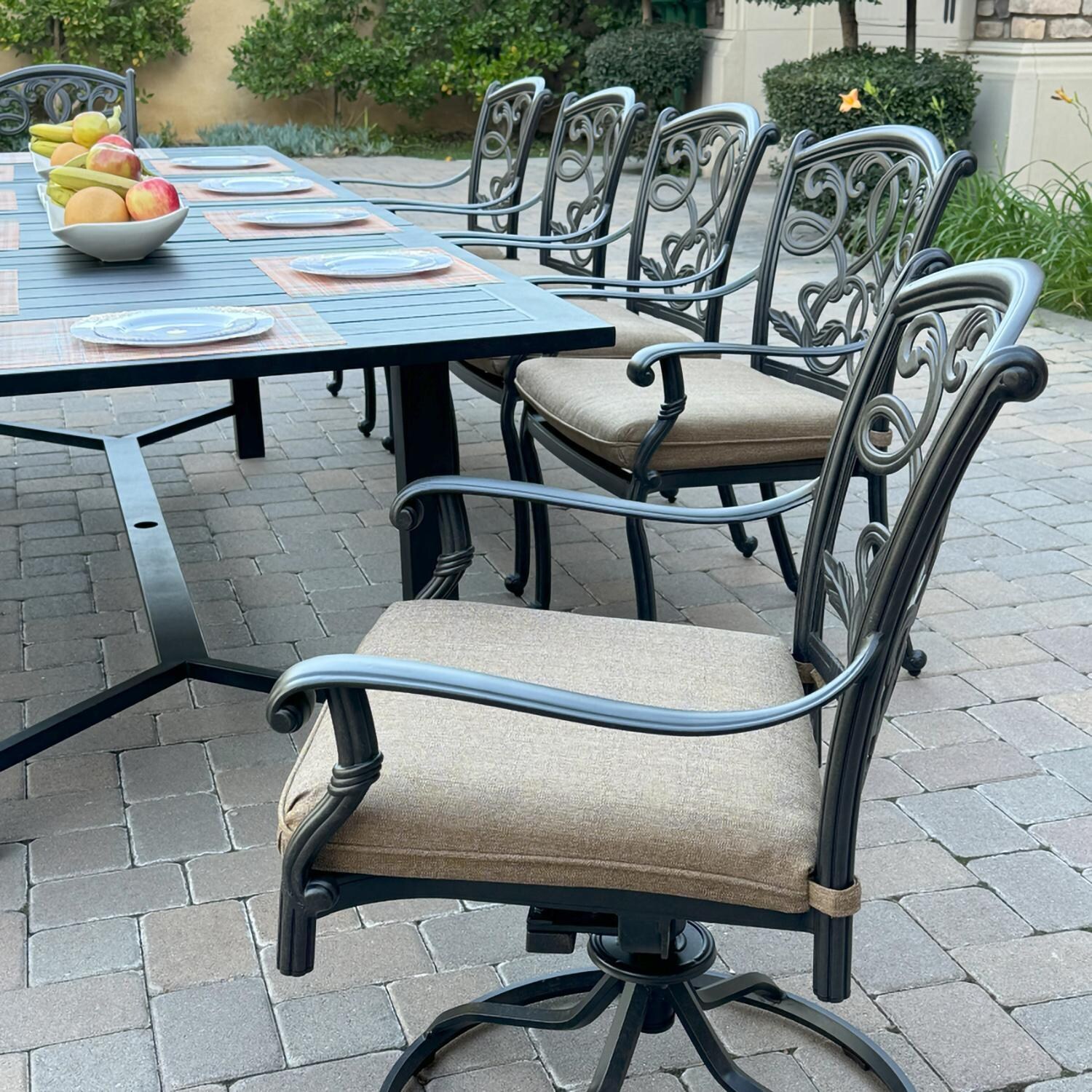 Darlee B/DL2052-11PCDR-2350LE Santa Monica 11 Pc Cast Aluminum Dining Set w/ Rocker in Antique Bronze - Chair Angle - Lifestyle thumbnail