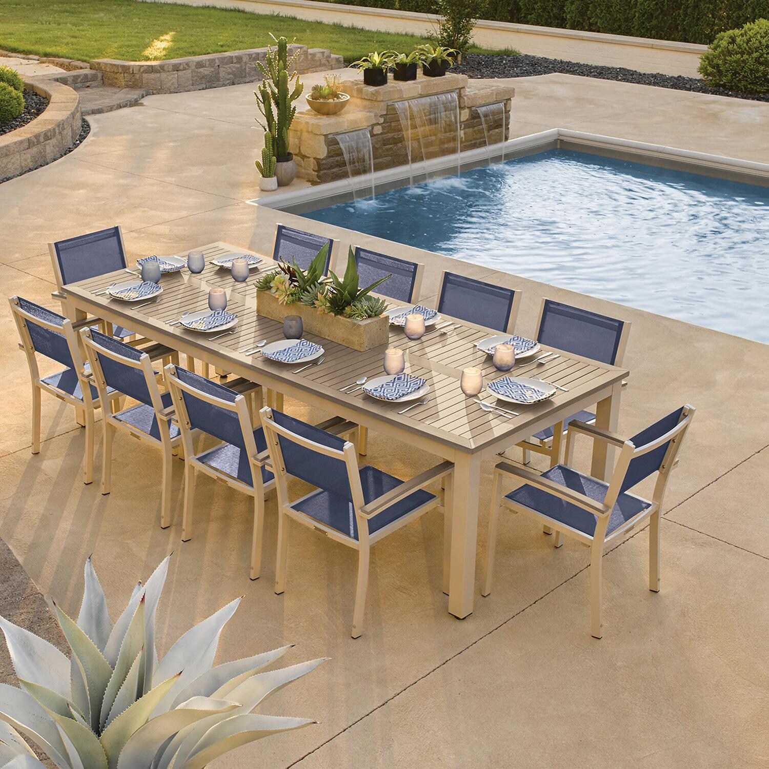 Oxford Garden Travira 4 Pc Composite Sling & Aluminum Dining Chair W/ Vintage Tekwood Arm Caps in Flint/Ink Pen - Lakeside Dining thumbnail