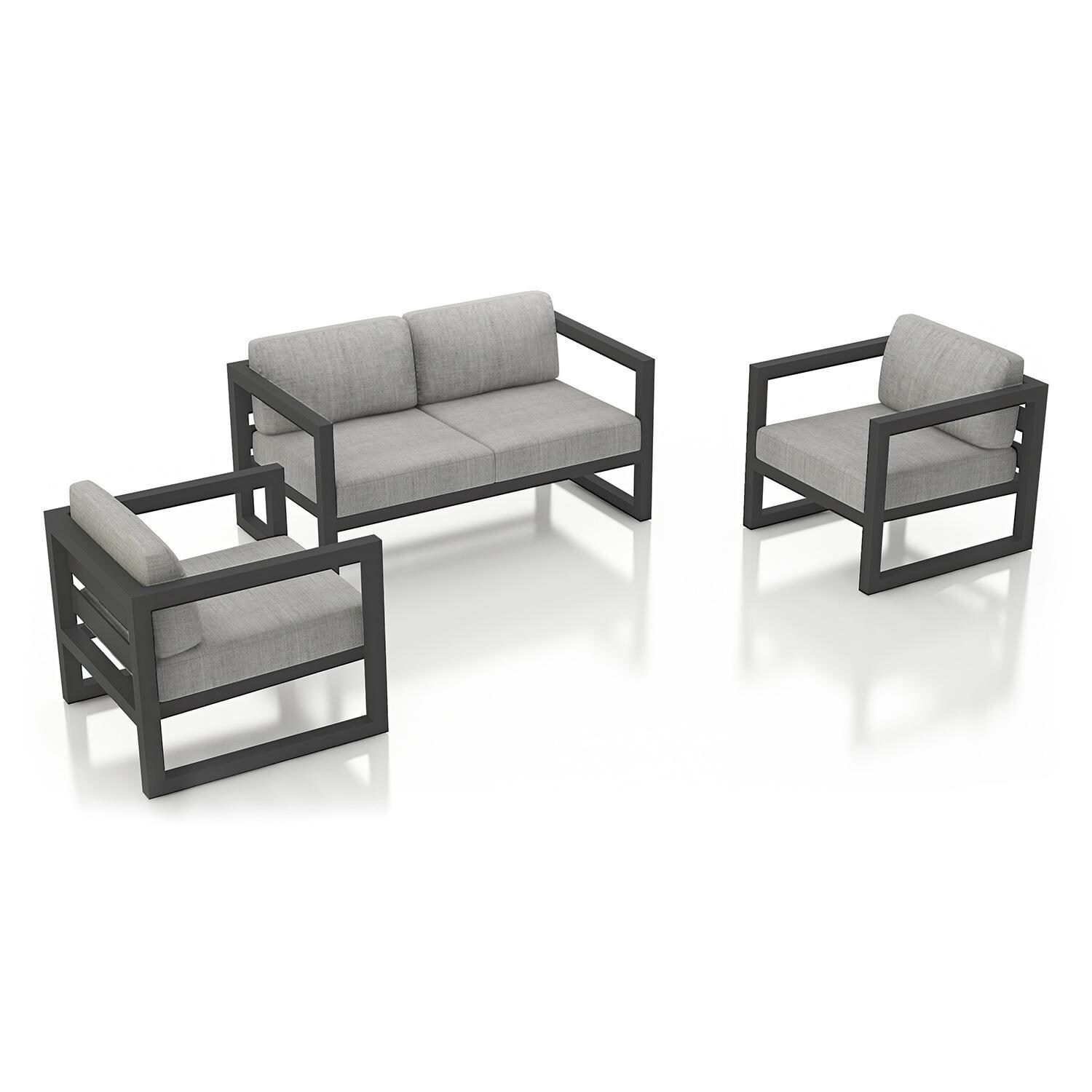 Misty Cove 3 Piece Seating Set in Slate w/Loveseat & Cast Silver Cushions by Lakeview - Complete Set - White Background thumbnail