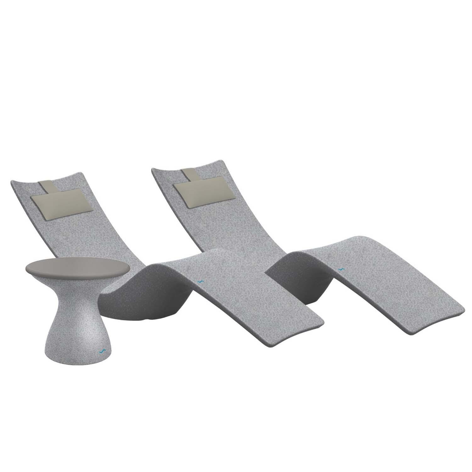 Ledge Lounger Autograph Chaise Lounge (Set of 2) W/Side Table - Granite Grey W/Gray & Cadet Grey Pillow - White Background thumbnail