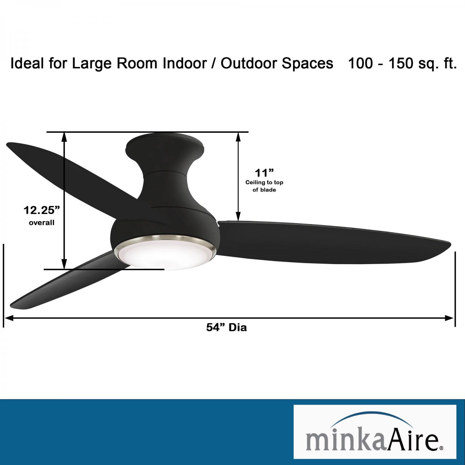 Minka-Aire F467L-CL Concept III 54-Inch 3-Blade LED Smart Ceiling Fan in Coal Finish W/ Coal Blades & Etched Opal Glass - Dimensions thumbnail