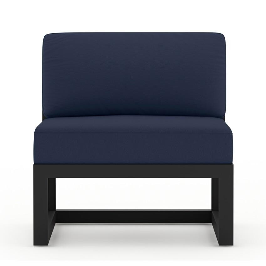 Lakeview Misty Cove 6 Pc Aluminum Sectional Set in Black w/Club Chair & Spectrum Indigo Cushions by Lakeview Outdoor Designs - Middle Section - White Background thumbnail