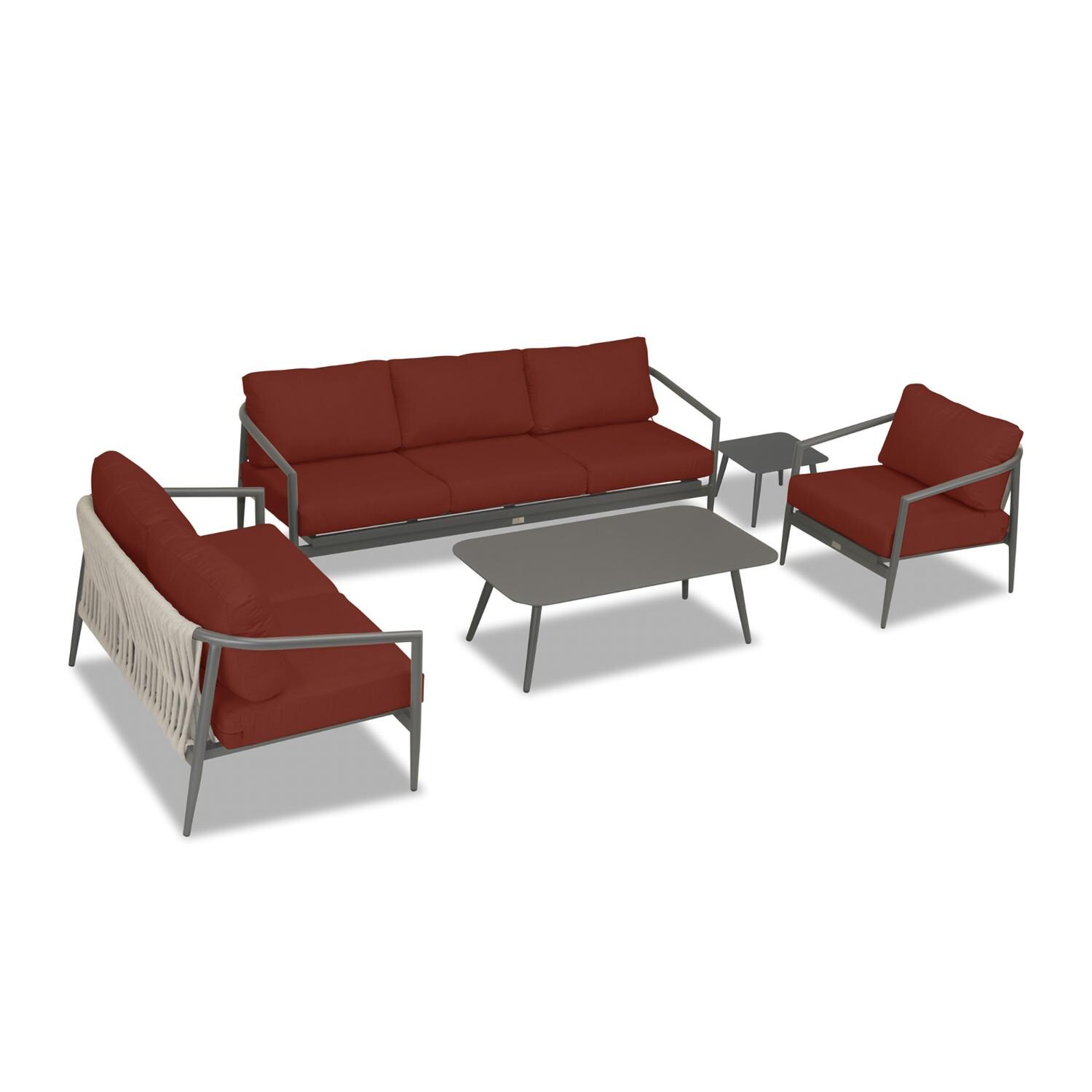 Lakeview Midnight Cove 5 Pc Aluminum Sofa Seating Set in Slate/Pebble Gray/Canvas Henna - Top - White Background thumbnail