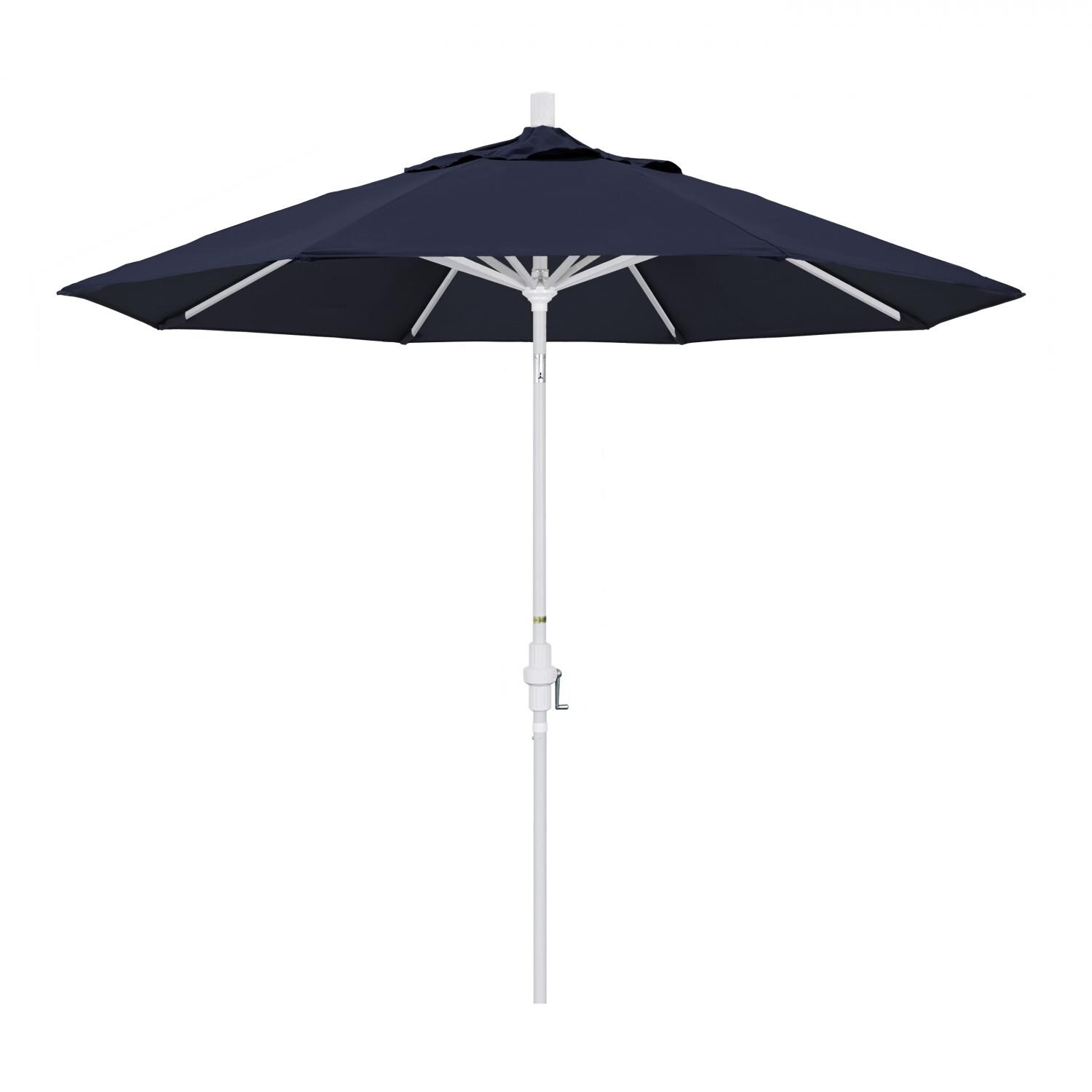 California Umbrella 9 Ft Octagonal Aluminum Collar Tilt Patio Umbrella W/ Crank Lift & Aluminum Ribs - Matted White Frame / Sunbrella Canvas Navy Canopy thumbnail