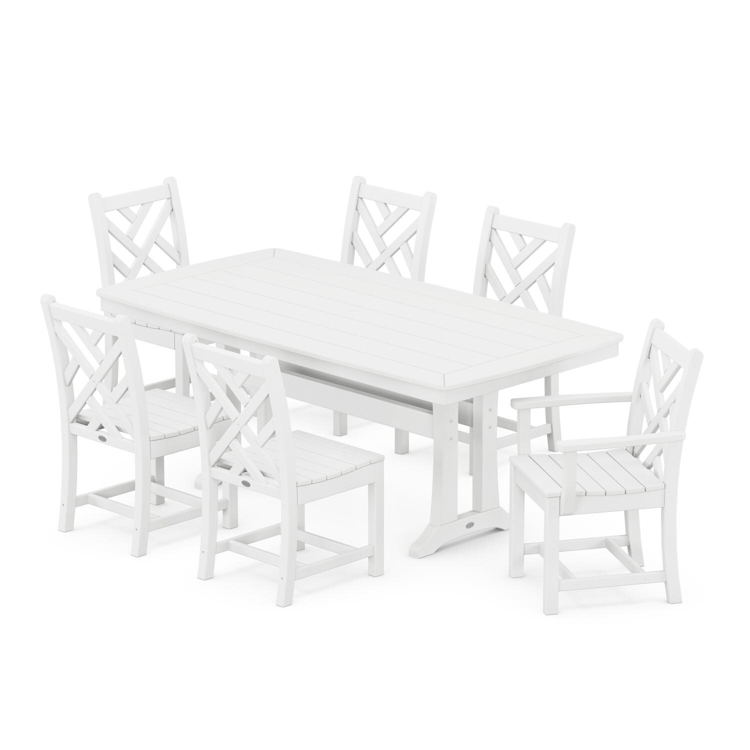 POLYWOOD 7-Piece White Chippendale Nautical Trestle Dining Set thumbnail