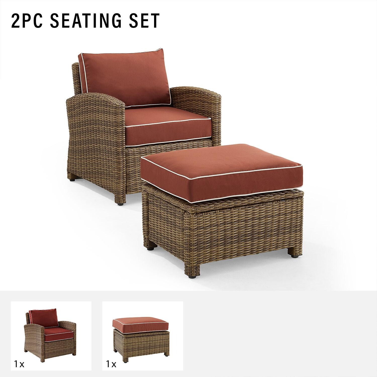 Ultimate Patio UP-92414WB-SG 2Pc Wicker Outdoor Chair Set in Sangria - Included in Set (Club Chair & Ottoman) - Diagram thumbnail