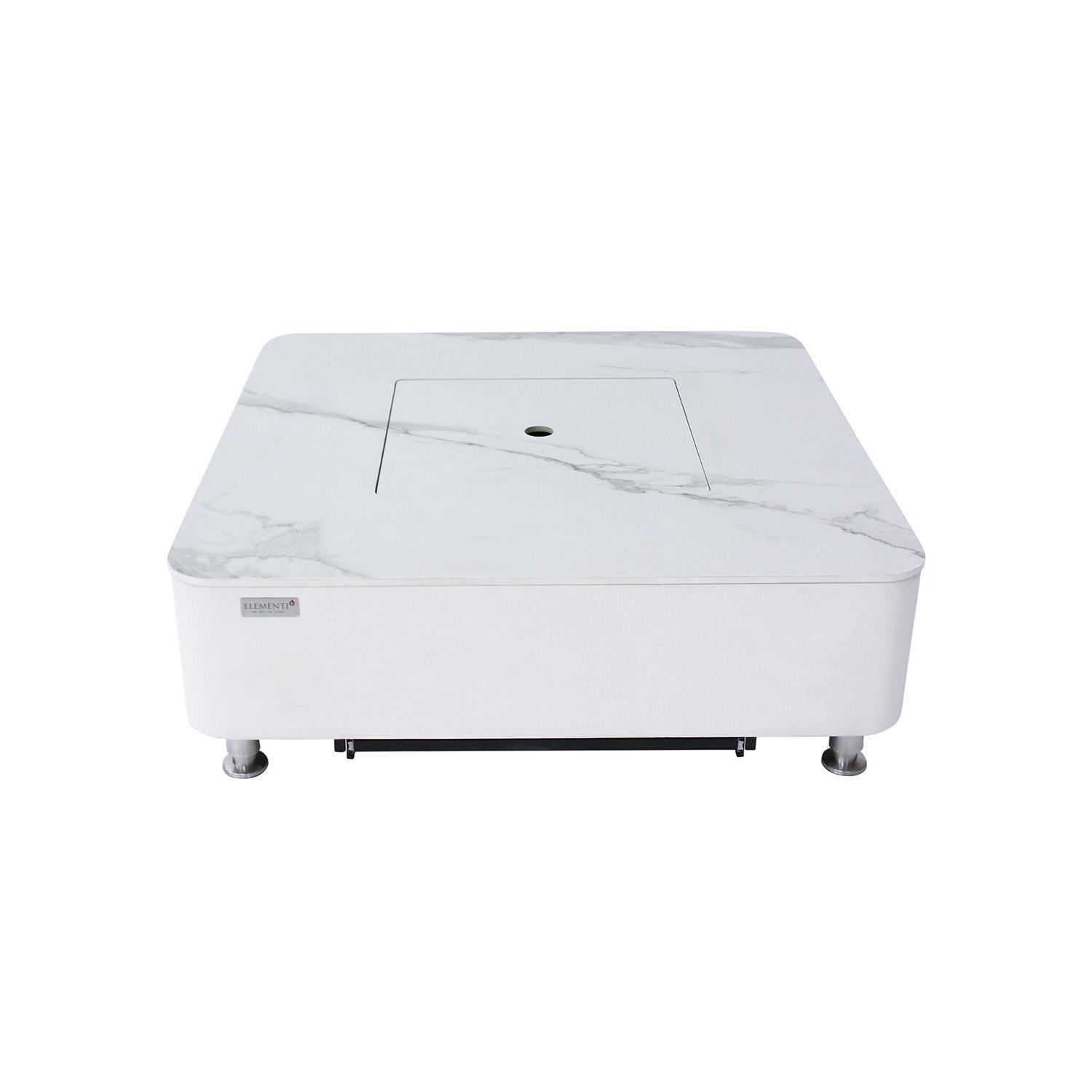 Elementi OFP101BW-NG Annecy 42-Inch Square Marble Porcelain Natural Gas Fire Pit Table - White - Lid On - White Background thumbnail