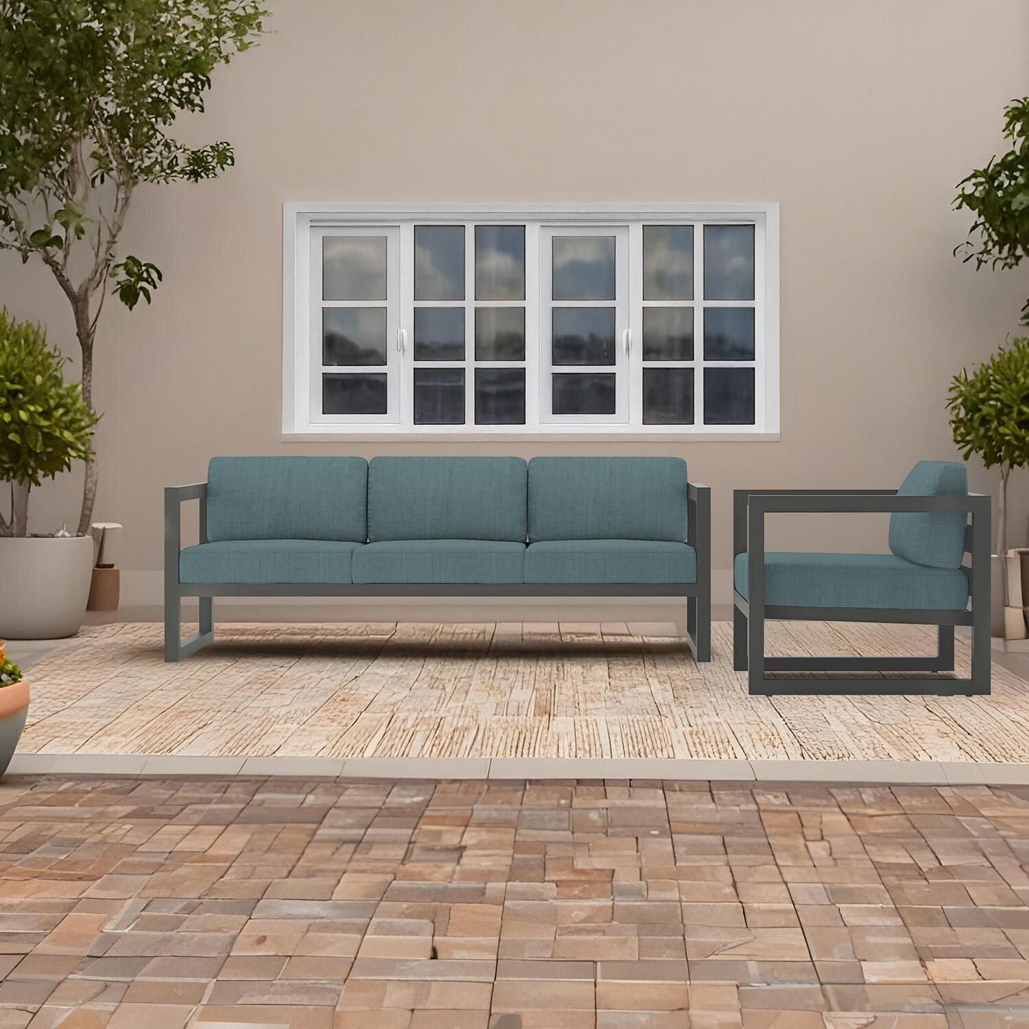 Misty Cove 2 Pc Aluminum Seating Set in Slate/Cast Lagoon by Lakeview Outdoor Designs