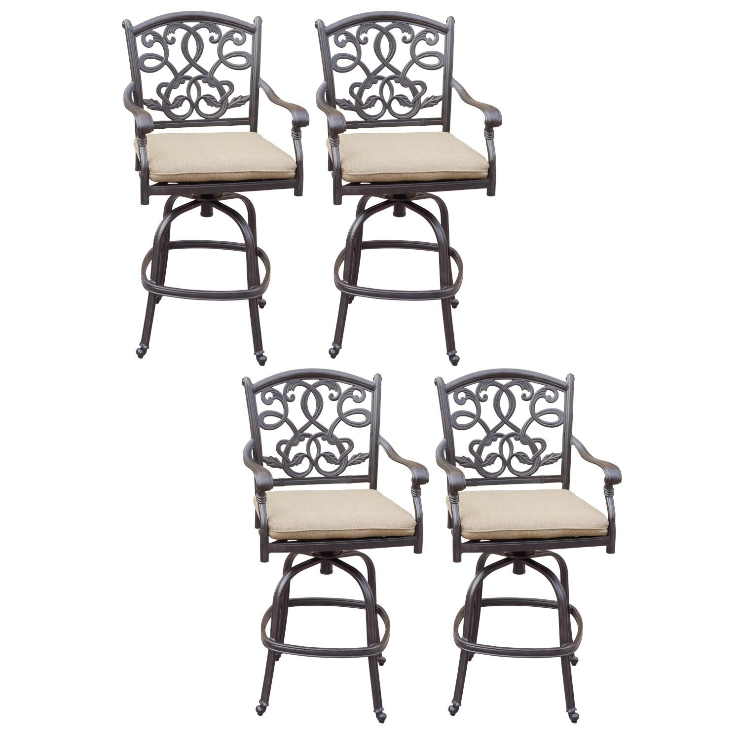 Darlee DL2052-7CH-4 Santa Monica 4 Piece Cast Aluminum Patio Counter Height Swivel Bar Stool Set W/ Sesame Cushions thumbnail