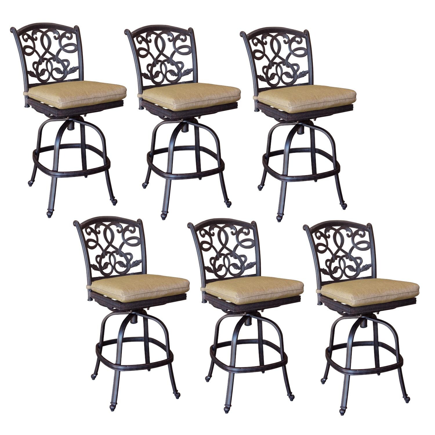Santa Monica Cast Aluminum 6 Pc Set Swivel Armless Counter Height Bar Stool Set in Antique Bronze/Sesame by Darlee