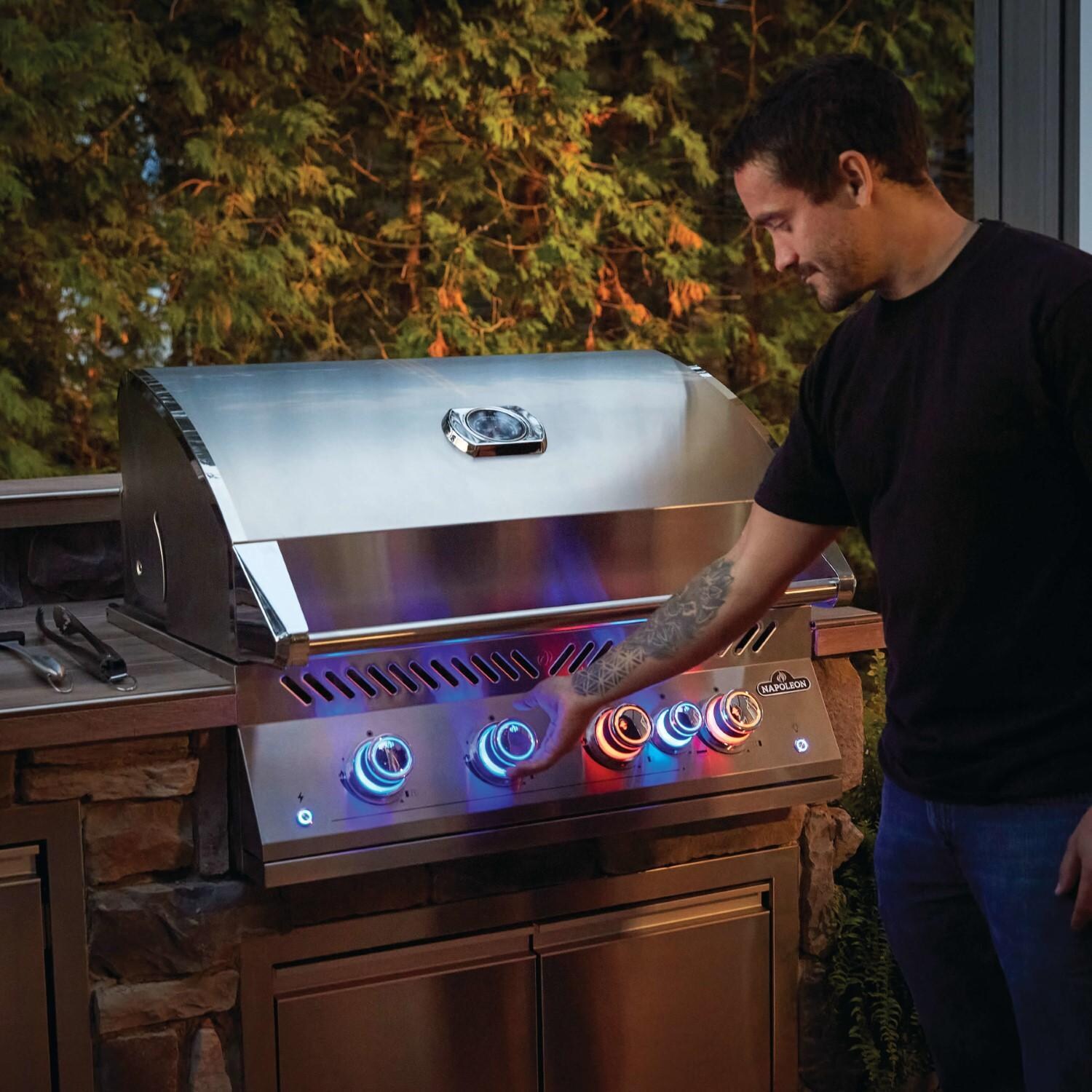 Napoleon BIG32RBPSS-1 Propane Grill - Demonstrating Safety Glow Knobs - Lifestyle