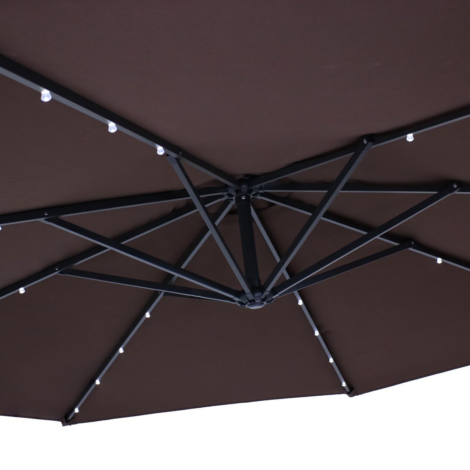 Ultimate Patio 10 Ft. Solar Lighted Octagonal Patio Cantilever Umbrella W/ Crank - Brown - Canopy Underside thumbnail
