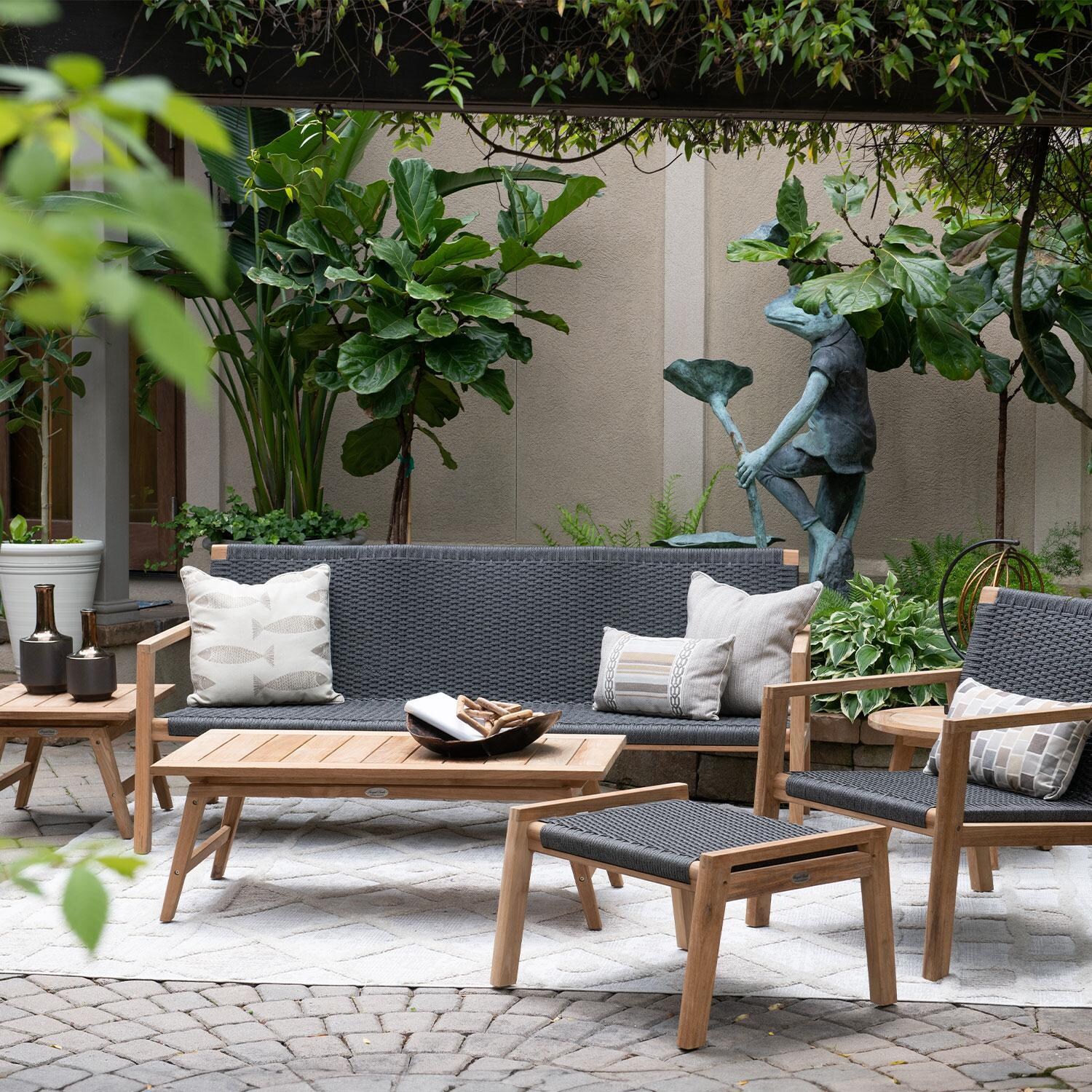 Admiral Rope Sofa in Charcoal Grey by Royal Teak Collection - Patio Setting - Lifestyle thumbnail