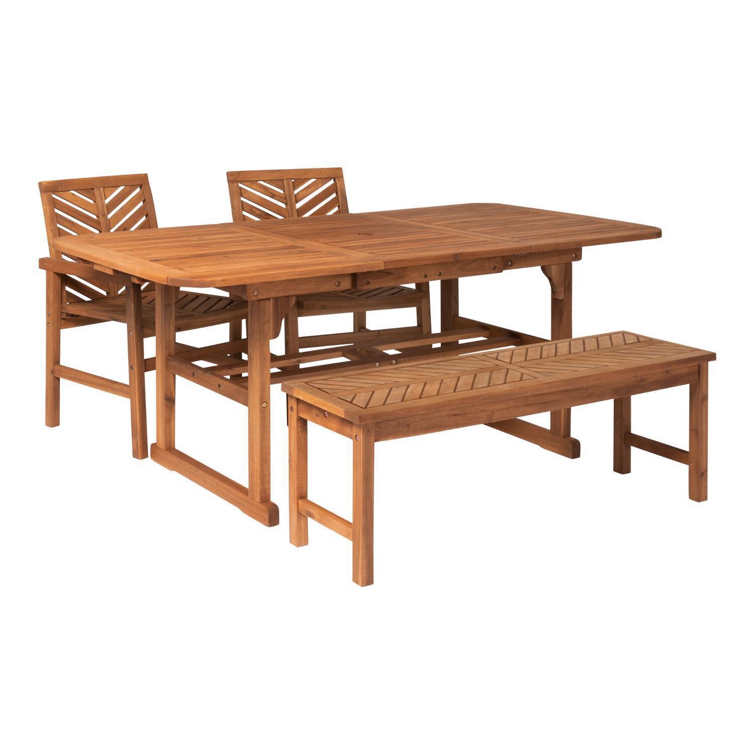 Ultimate Patio Wishlake 4 Piece Acacia Patio Dining Set W/ 55-79 X 35 Inch Extension Rectangular Table - Brown - Angled Right thumbnail
