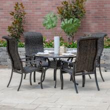 Du Monde 5 Piece Banana Leaf Wicker Patio Dining Set W/ 48 Inch Round Dining Table By Lakeview Outdoor Designs image