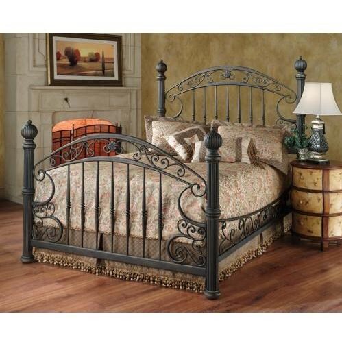 Hillsdale Chesapeake Rustic Brown Metal 4 Post Bed Set With Frame - Queen