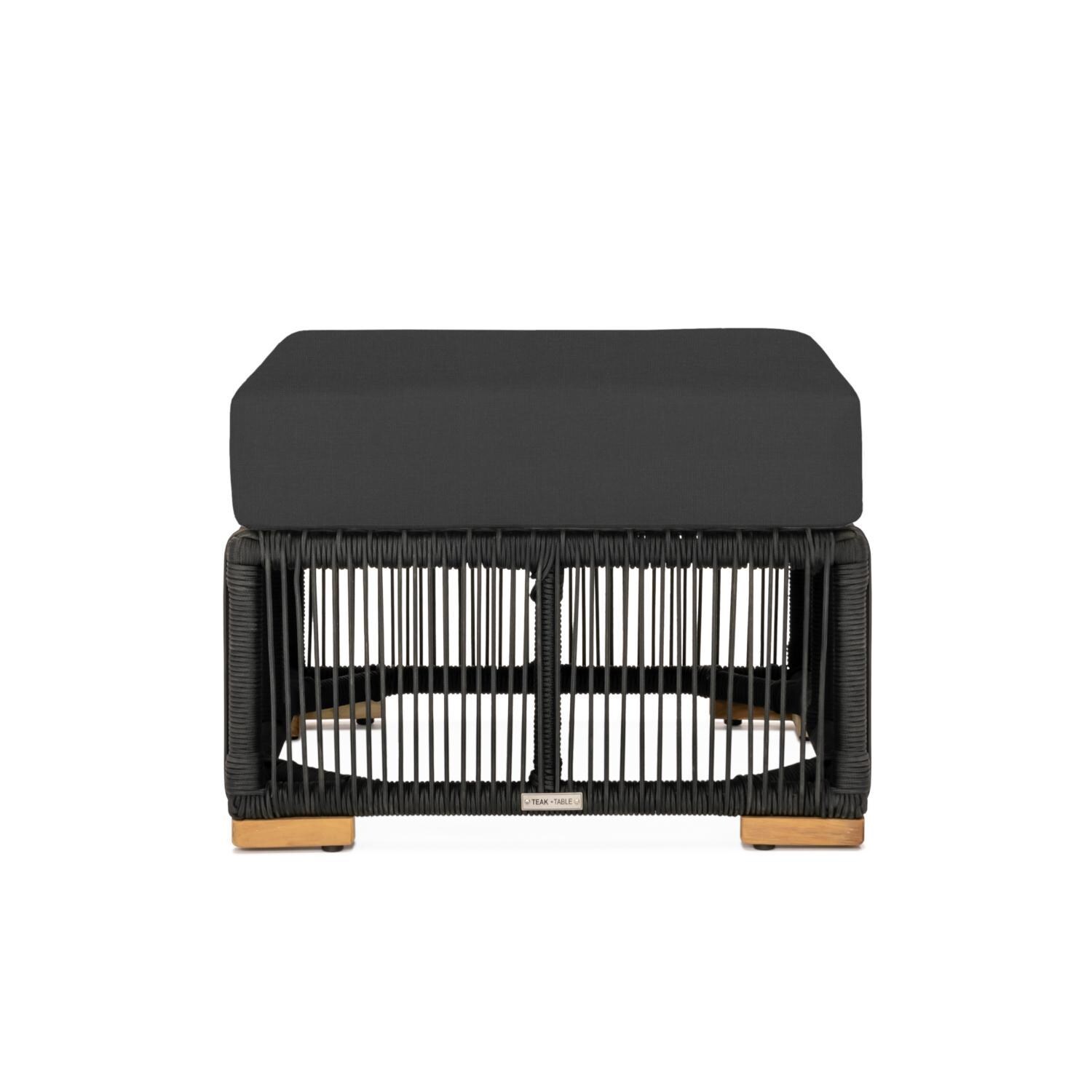 Teak + Table Breeze Olefin Rope & Teak Patio Ottoman in Charcoal/Carbon - White Background thumbnail