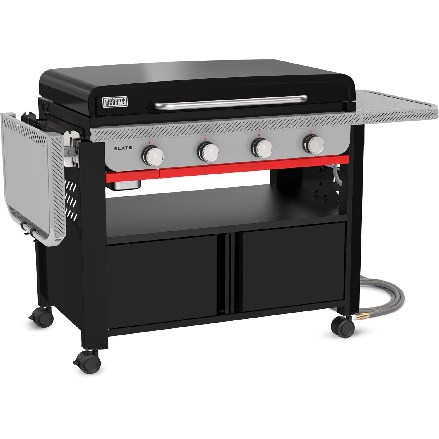 Weber Grills 1502284 Slate 36-in 4 Burner Natural Gas Rust-Resistant Griddle w/ Closed Cabinet - Black - Angled Right One Shelf Down/Closed - White Background thumbnail