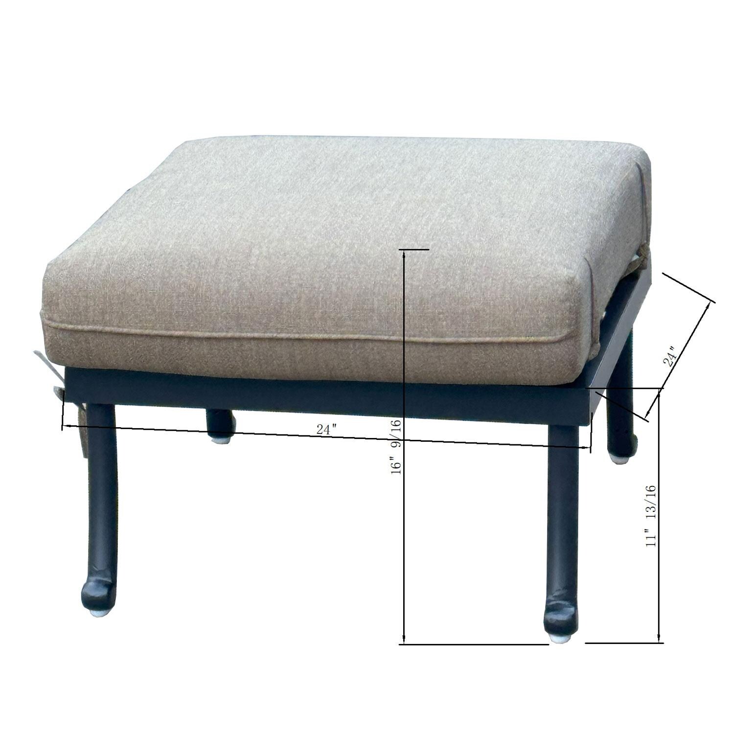 Santa Anita Cast Aluminum Patio Ottoman w/ Heather Beige Sunbrella Cushions By Darlee - Dimensional thumbnail