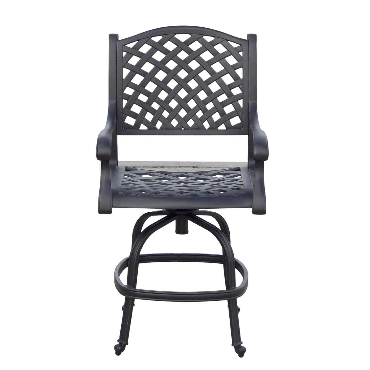 Nassau Cast Aluminum 4 Pc Set Swivel Counter Height Bar Stool Set in Antique Bronze/Sky Blue by Darlee - Front View - Shown W/ No Cushion - White Background thumbnail