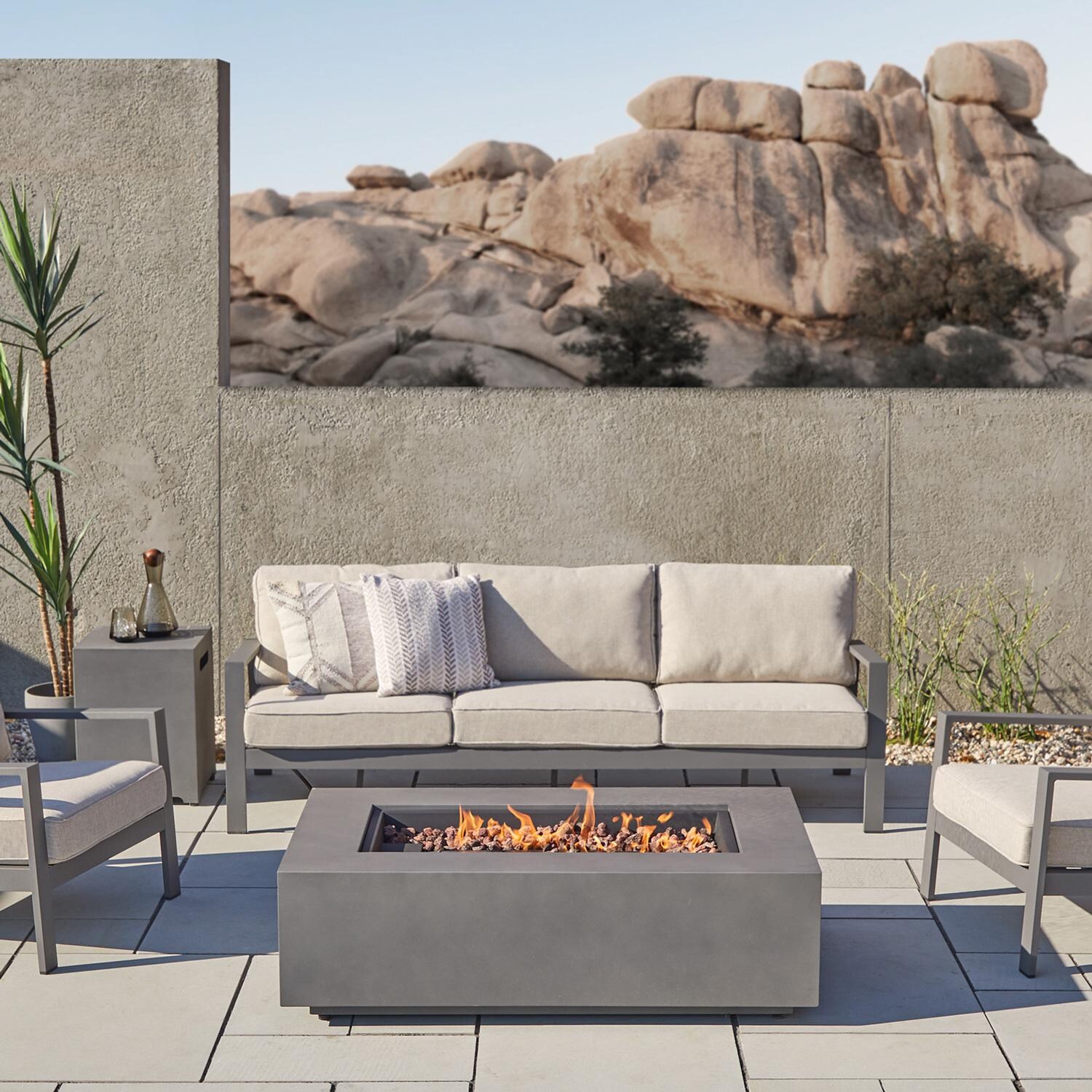 Lakeview Elysian 5- Piece Conversation Set W/ 50-Inch Fire Pit, Sofa, Chairs & Tank Cover - Close-Up thumbnail
