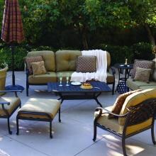 Darlee Nassau 8 Piece Cast Aluminum Conversation Seating Set - End Table With Ice Bucket Insert image
