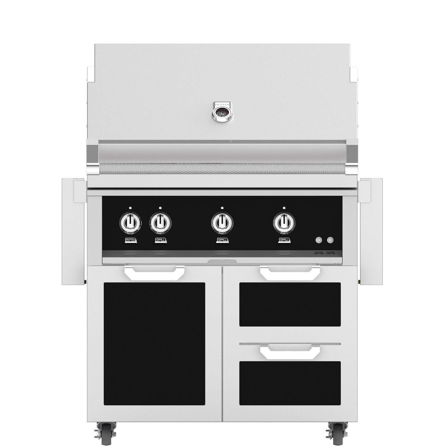 Hestan 36-Inch Freestanding Natural Gas Grill W/ Rotisserie On Double Drawer & Door Tower Cart - Stealth - GABR36-NG-BK thumbnail