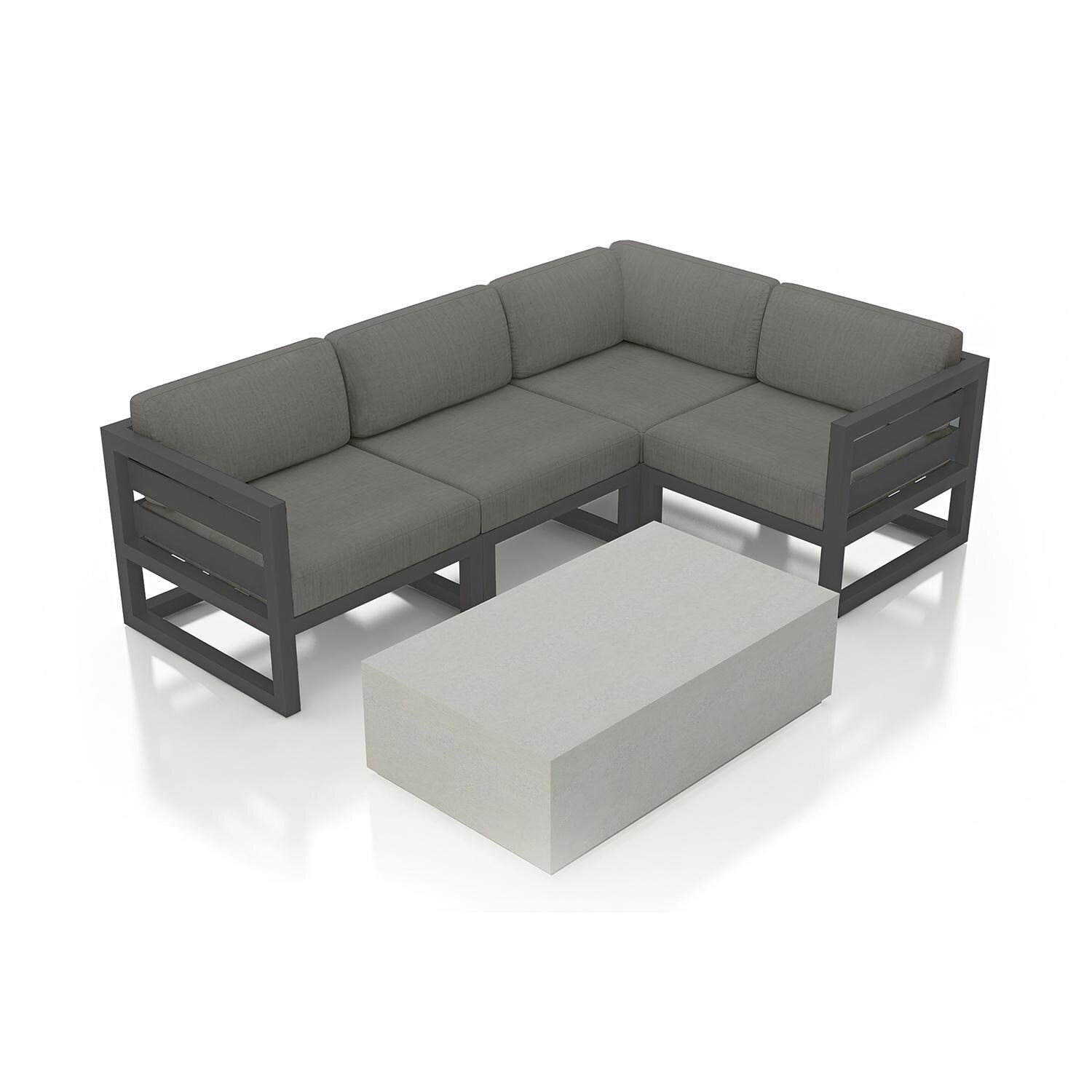 Misty Cove 5 Piece Sectional Set in Slate w/Coffee Table & Canvas Charcoal Cushions by Lakeview - Complete Set - White Background thumbnail