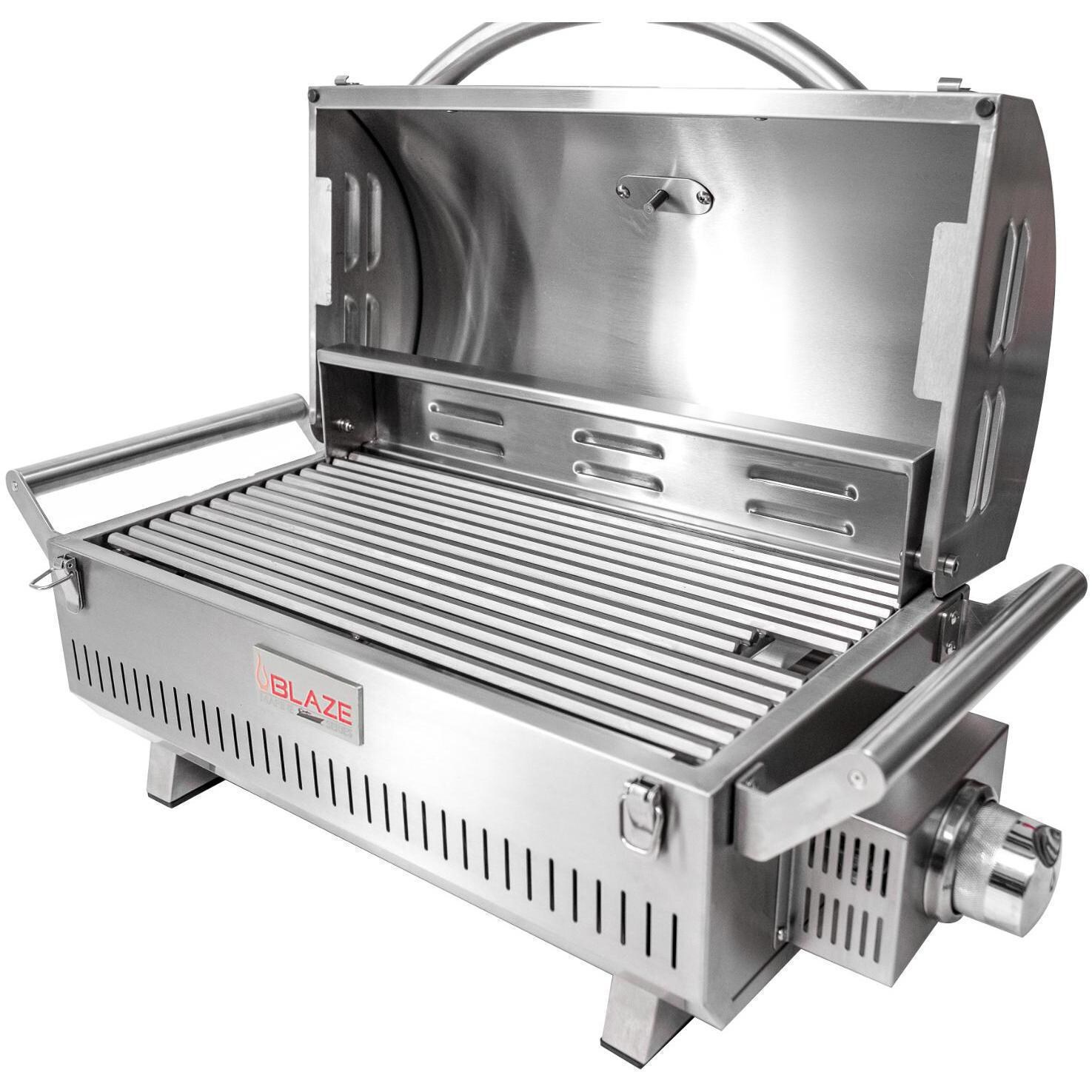 Blaze Professional LUX BLZ-1PRO-PRTMG-LP Marine Grade Portable Propane Gas Grill On Pedestal With Side Shelves - Hood Open thumbnail