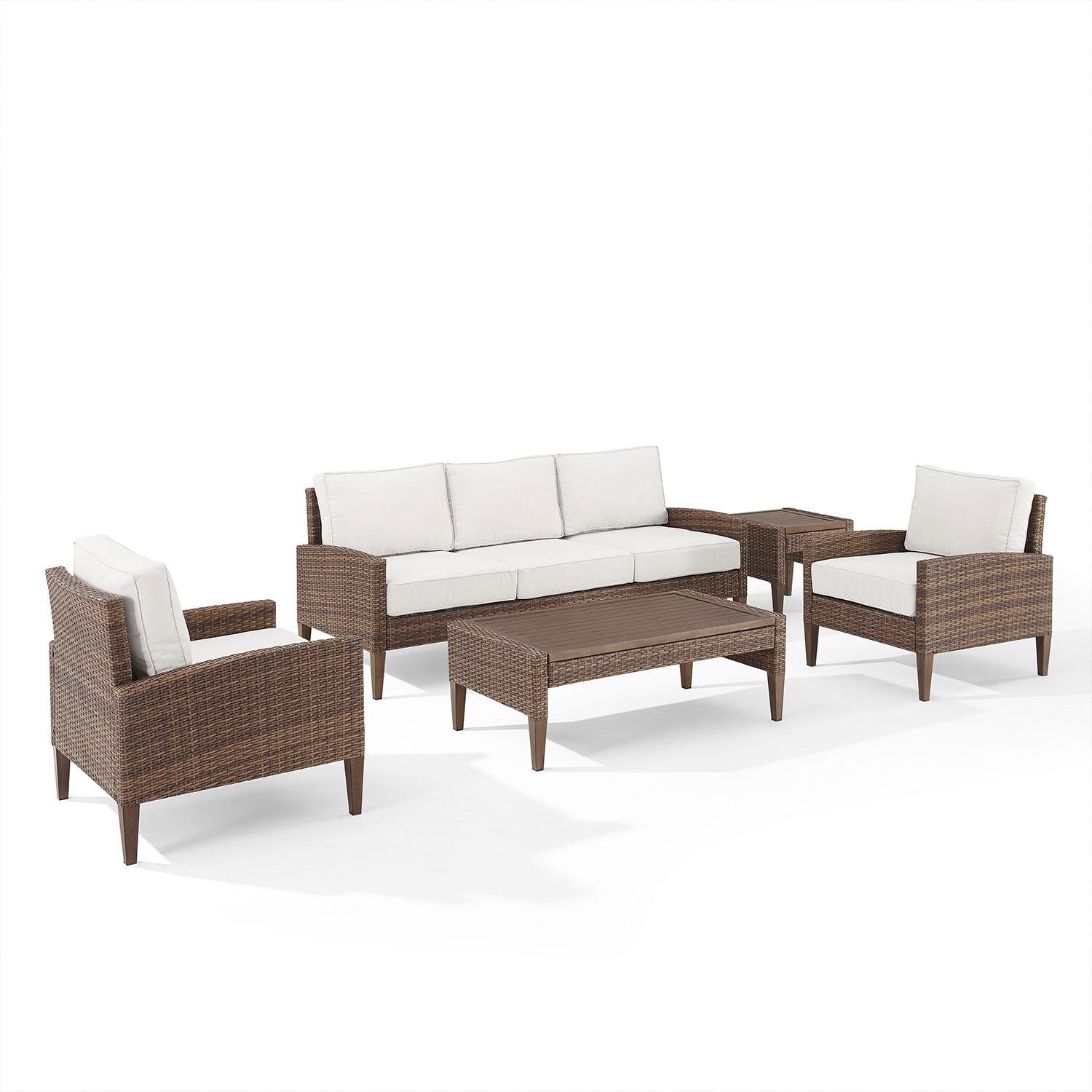 Ultimate Patio UP-92430BR-CR 5Pc Wicker Outdoor Sofa Patio Furniture Set in Creme - Dsplay - White Background thumbnail