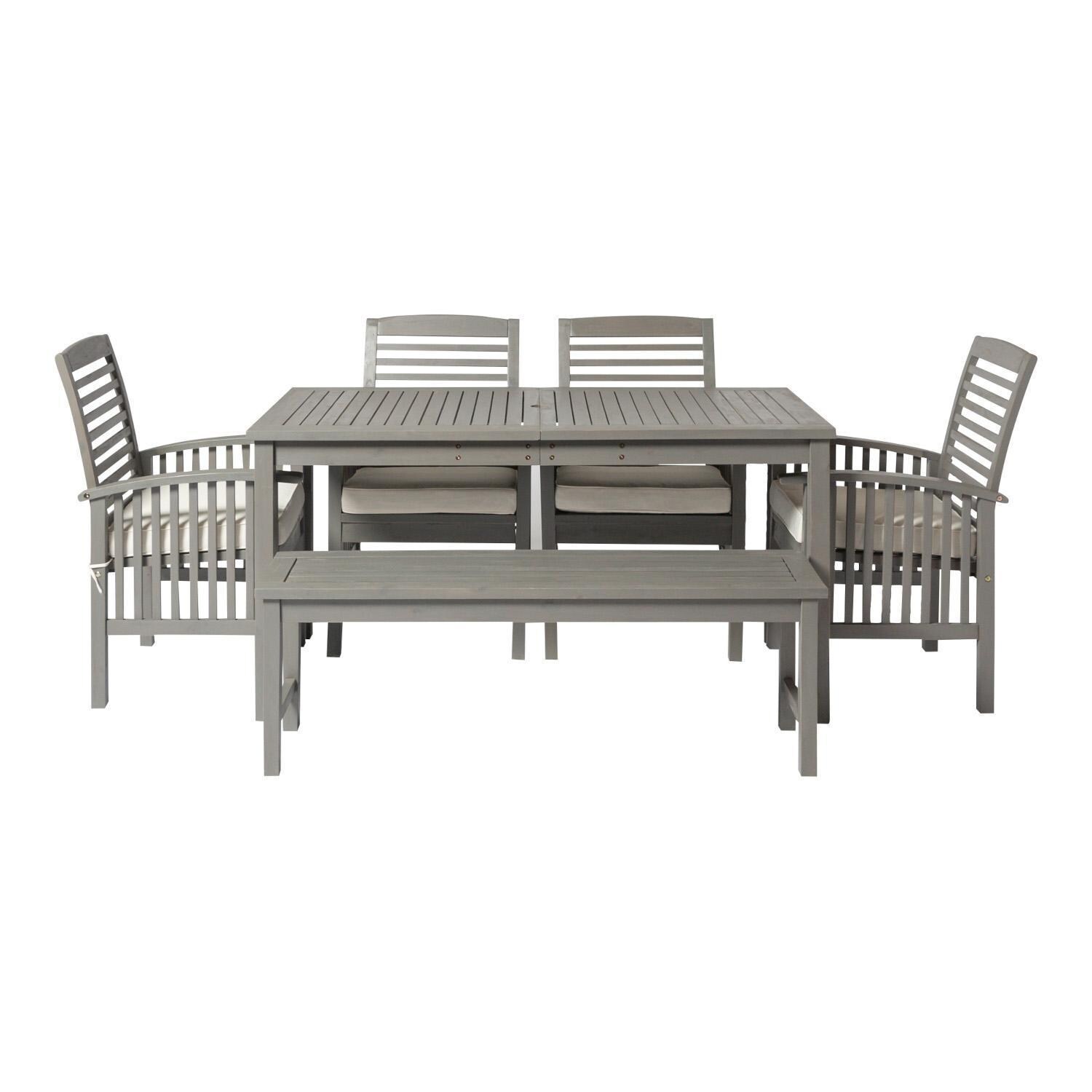 Ultimate Patio Horizon Way 6 Piece Acacia Patio Dining Set W/ 60 X 32 Inch - Rectangular - Table - Gray Wash - Front View thumbnail