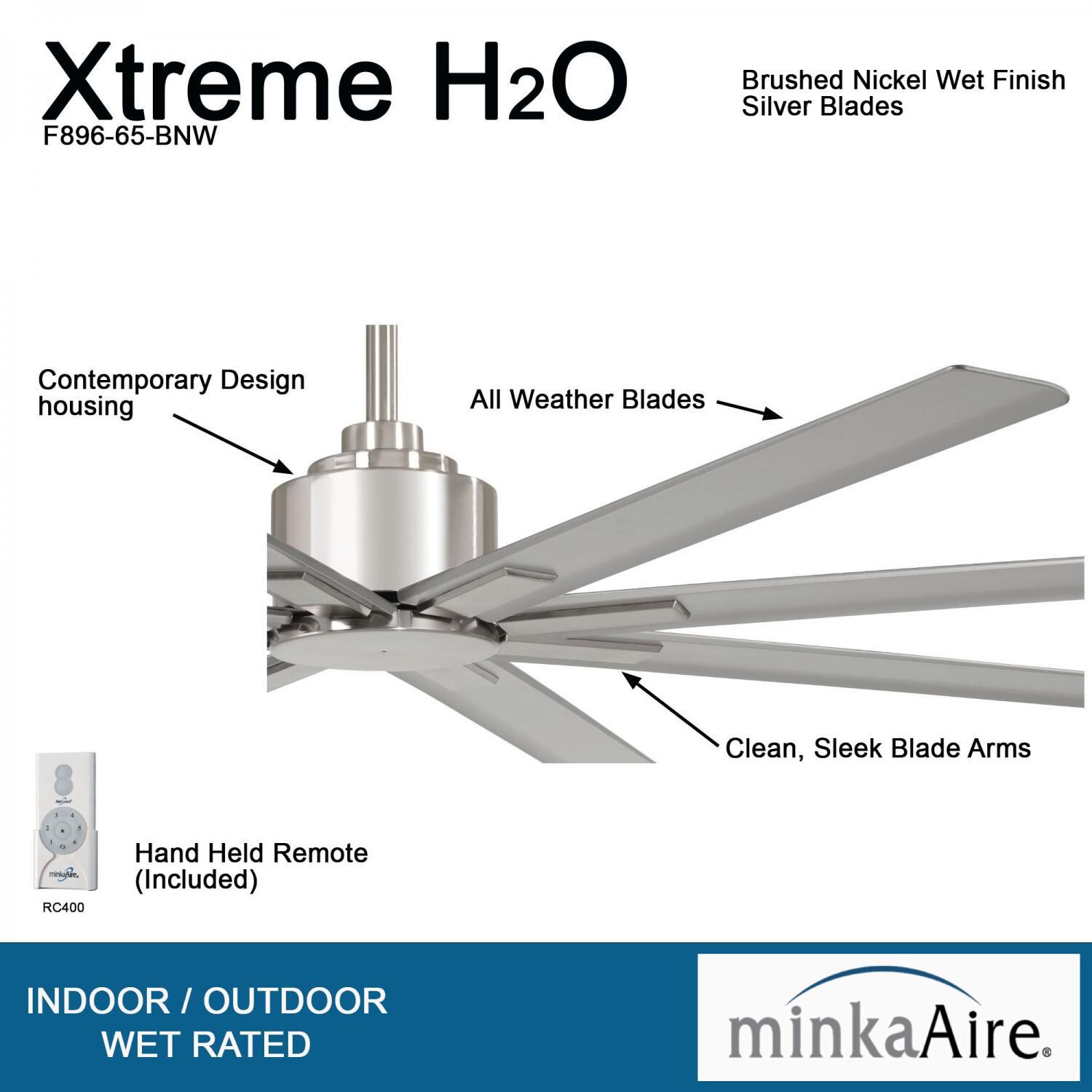 Minka-Aire F896-65-BNW Xtreme H2O 65-Inch 8-Blade Ceiling Fan in Brushed Nickel Finish w/ Silver Blades - Details thumbnail