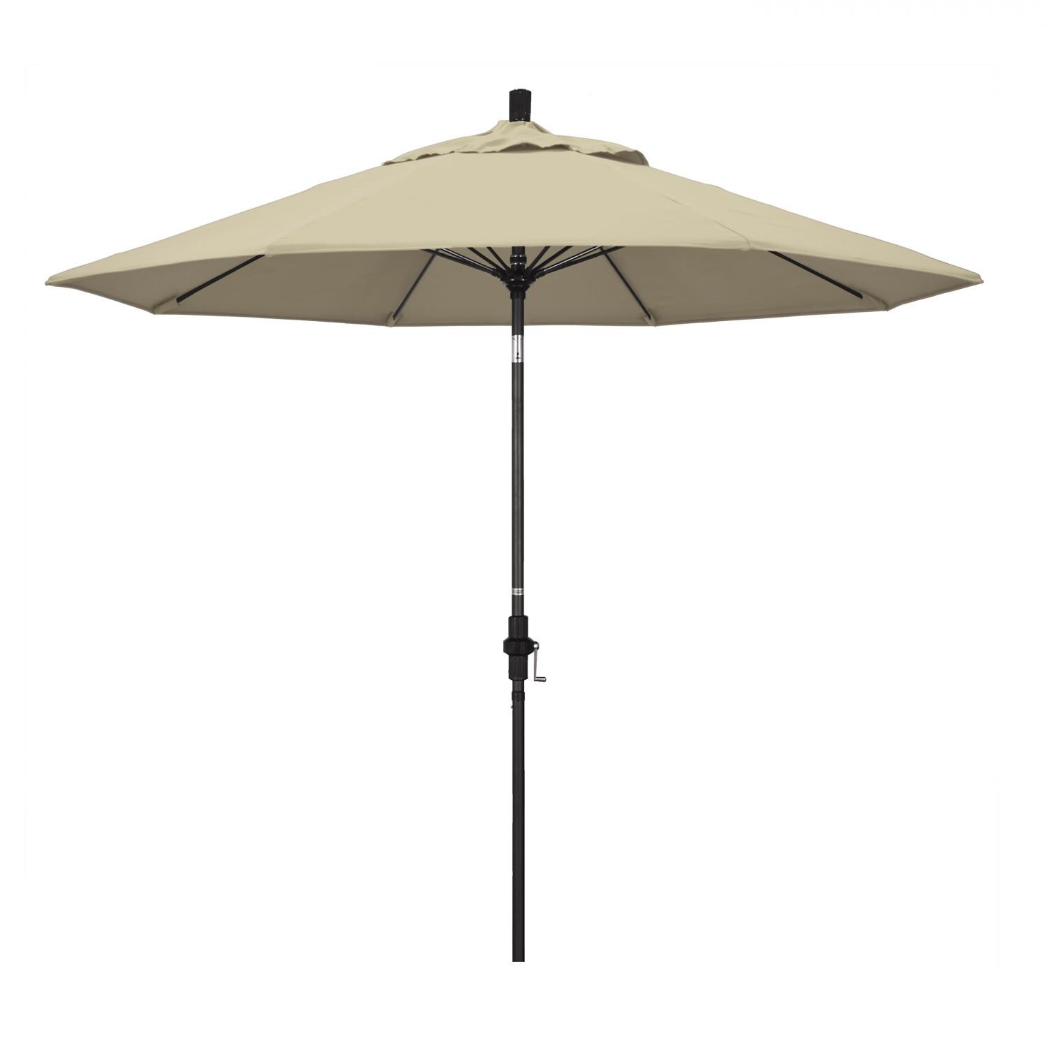 California Umbrella 9 Ft Octagonal Aluminum Collar Tilt Patio Umbrella W/ Crank Lift & Fiberglass Ribs - Matted Black Frame / Sunbrella Canvas Antique Beige Canopy thumbnail