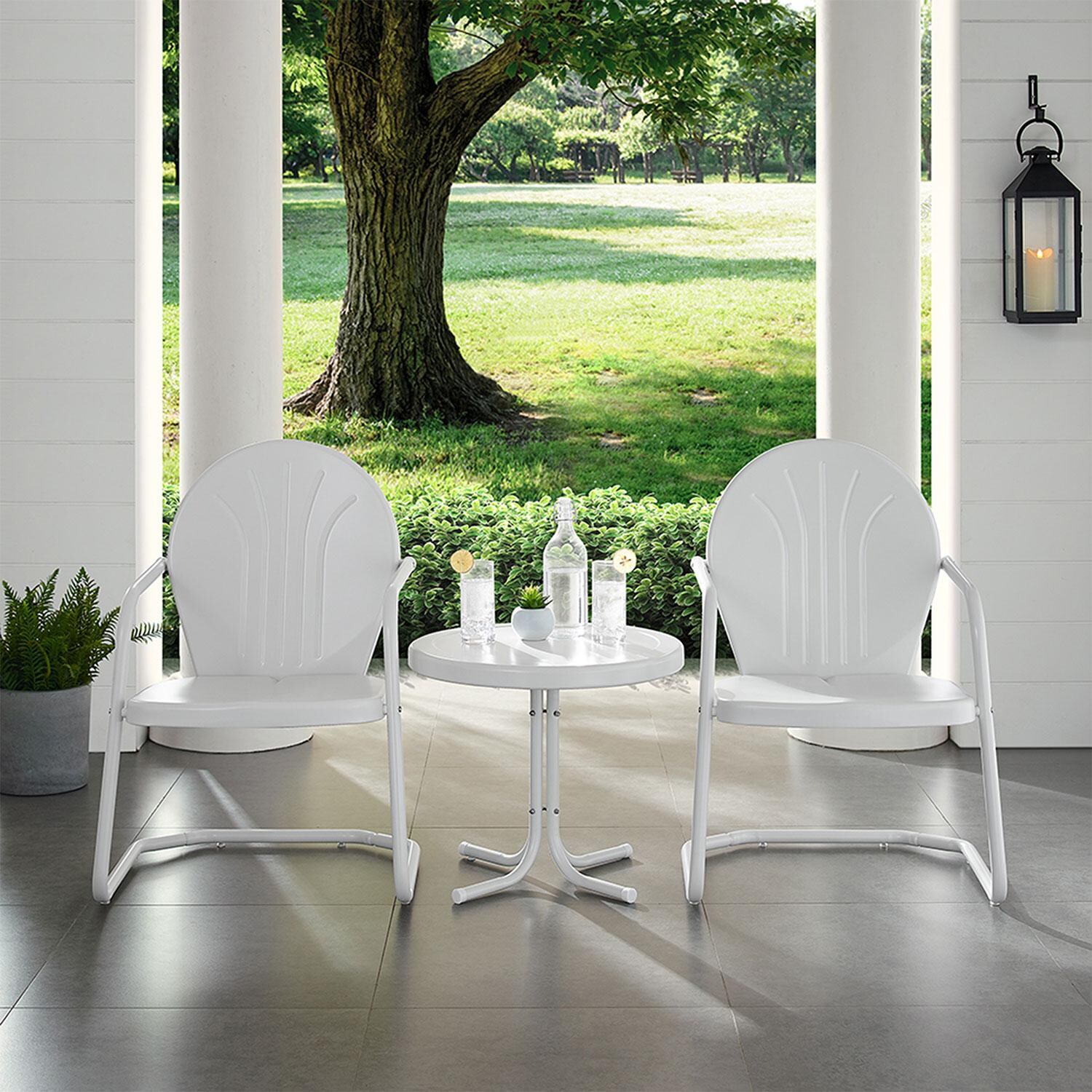 Ultimate Patio UP-32237WH 3Pc Retro Outdoor Chair Set White Gloss - Front View - Lifestyle thumbnail