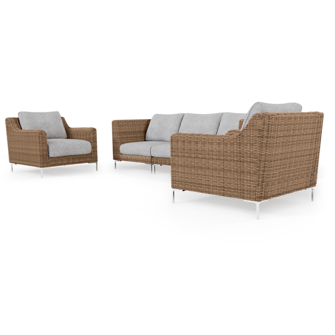 Outer PS-OUT-00137 Brown Wicker Outdoor Sofa w/ Armchairs - 5 Seat - Angled Right thumbnail