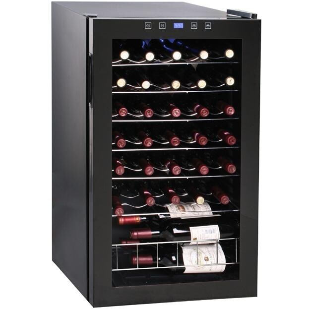 VinoTemp 34 Bottle Touchscreen Wine Cooler - Glass Door / Black Cabinet - VT-34 TS