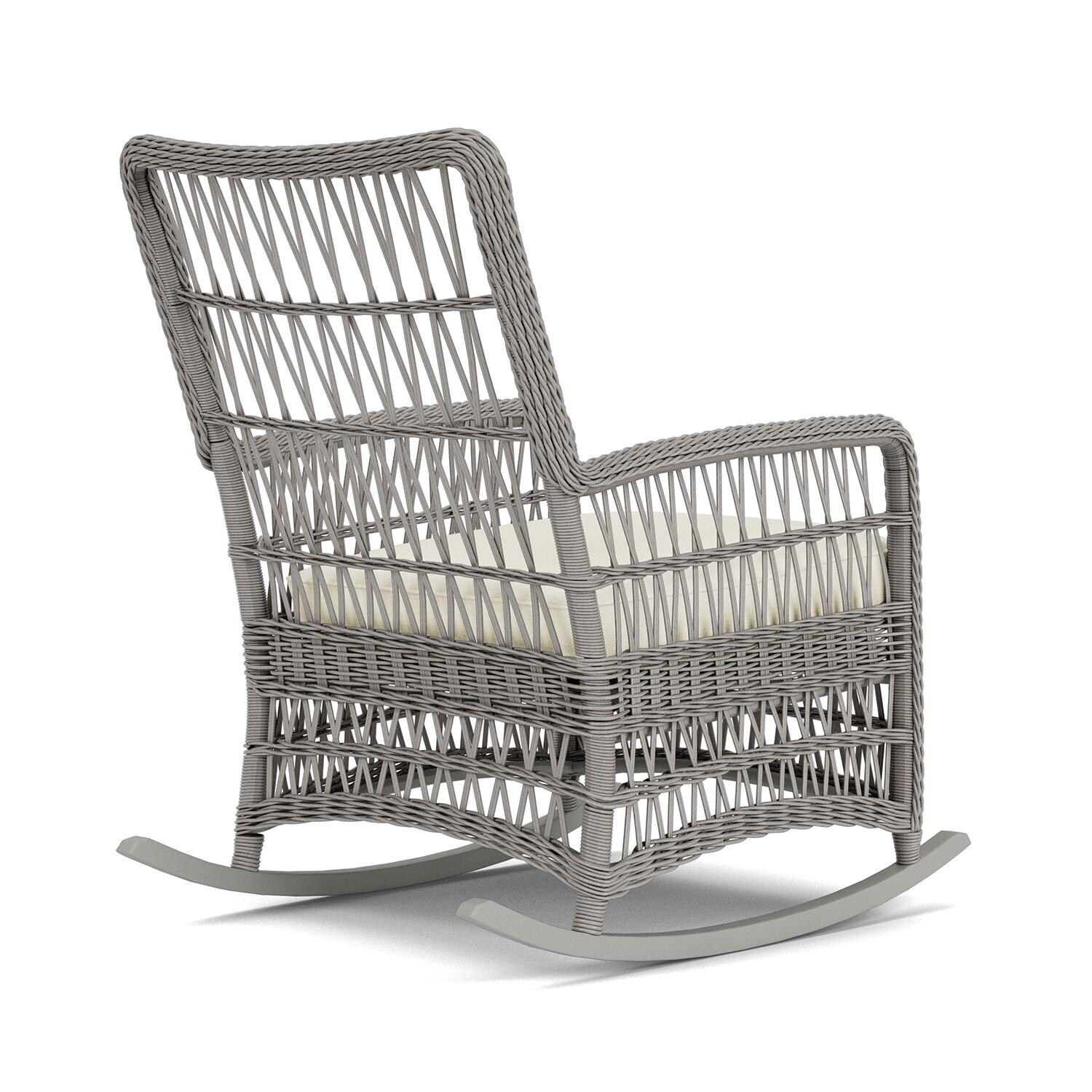 Lloyd Flanders Mackinac High Back Porch Rocker in Putty Finish with Sailcloth Salt fabric - Rear Right thumbnail