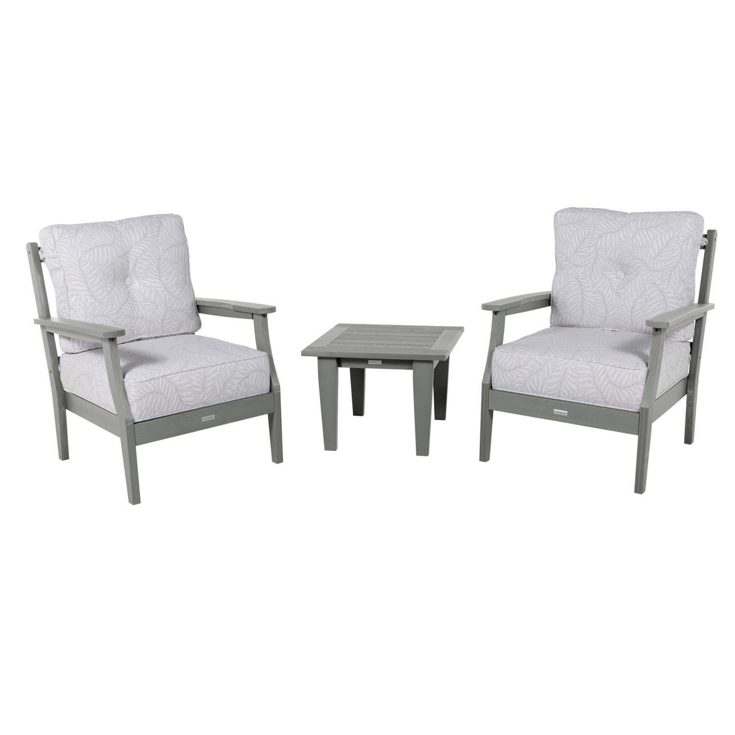 Blushing Bay 3 Pc Recycled Plastic Seating Set in Lively Parchment/Coastal Teak by Lakeview Outdoor Designs - White Background thumbnail