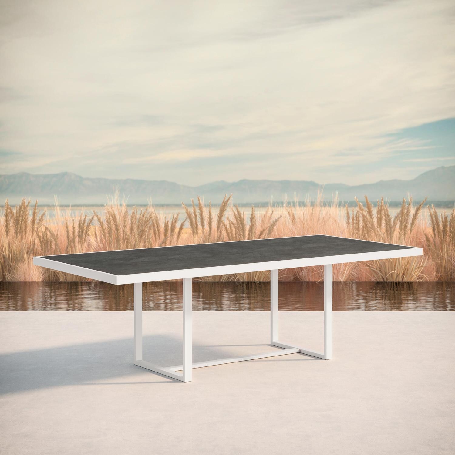 Pavia 96 Inch White Aluminum Dining Table W/ Micron Dekton Top By Azzurro Living